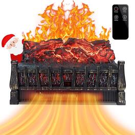 Yardgrace - 21in. Electric Fireplace Log Space Heater w/ Remote Control 8-Hour Timer Realistic Flame Ember Bed Adjustable Brightness - Black