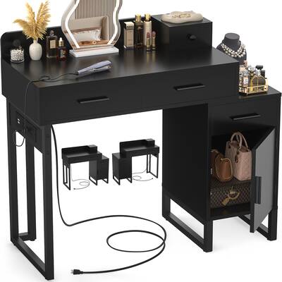Aheaplus Vanity Desk With 4 Drawers and Cabinet, Small Makeup Vanity Table With Charge Station for Apartment/Dorm/Bedroom Black BBY-VND-4T-B - Best Buy Aheaplus Vanity Desk With 4 Drawers and Cabinet, Small Makeup Vanity Table With Charge Station for Apartment/Dorm/Bedroom Black BBY-VND-4T-B - Best Buy