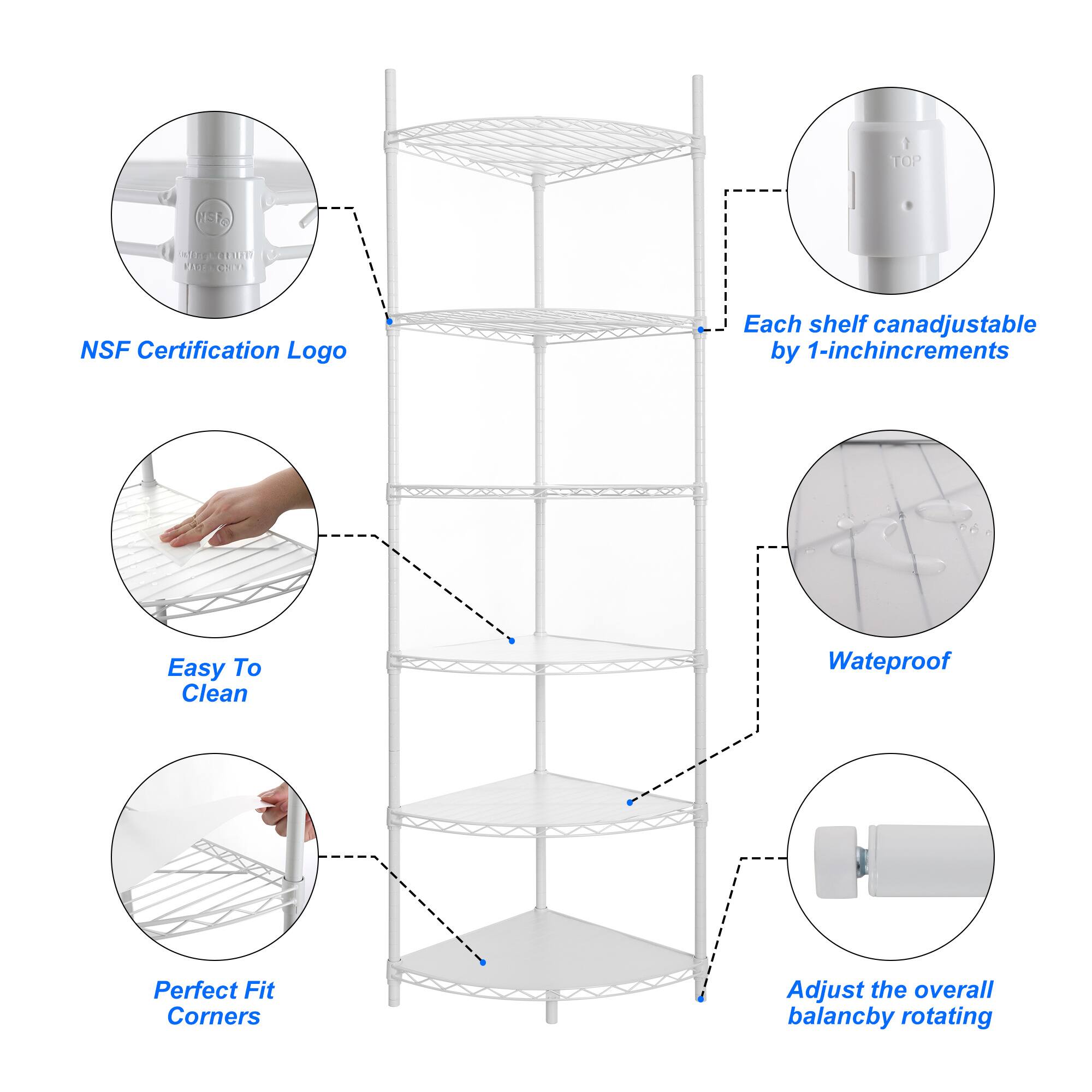 1. TOP Hs Mane C NSF Certification Logo
2. Each shelf can be adjustable by 1-inch increments
3. Easy To Clean
4. Waterproof
5. Perfect Fit Corners
6. Adjust the overall balance by rotating