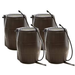 FCMP Outdoor - 50-Gallon BPA Free Home Rain Water Catcher Barrel, Brown (4 Pack)