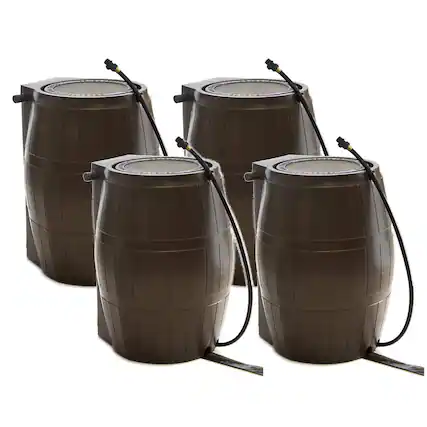 Front. FCMP Outdoor - FCMP Outdoor 50-Gallon BPA Free Home Rain Water Catcher Barrel, Brown (4 Pack).