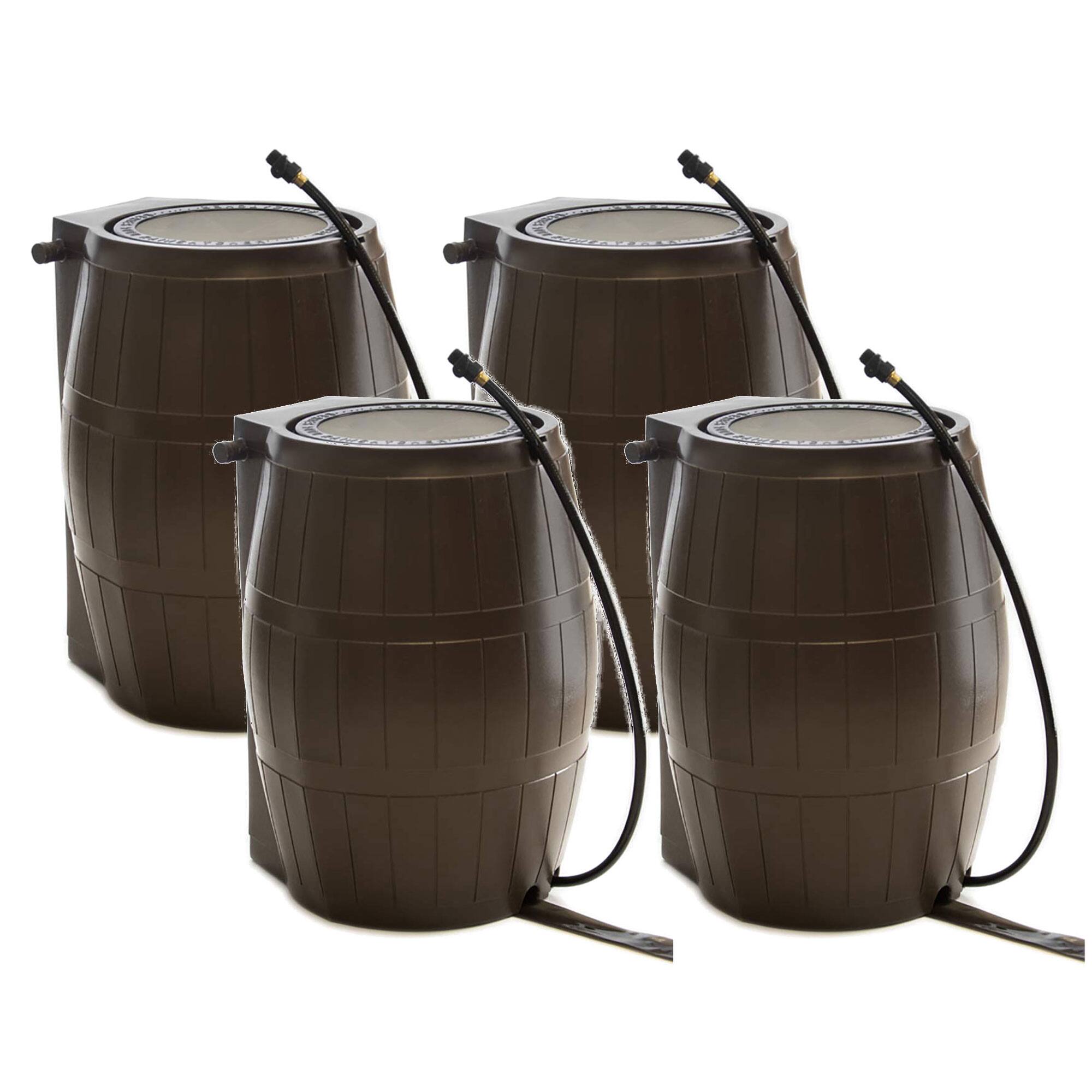 Front. FCMP Outdoor - FCMP Outdoor 50-Gallon BPA Free Home Rain Water Catcher Barrel, Brown (4 Pack).