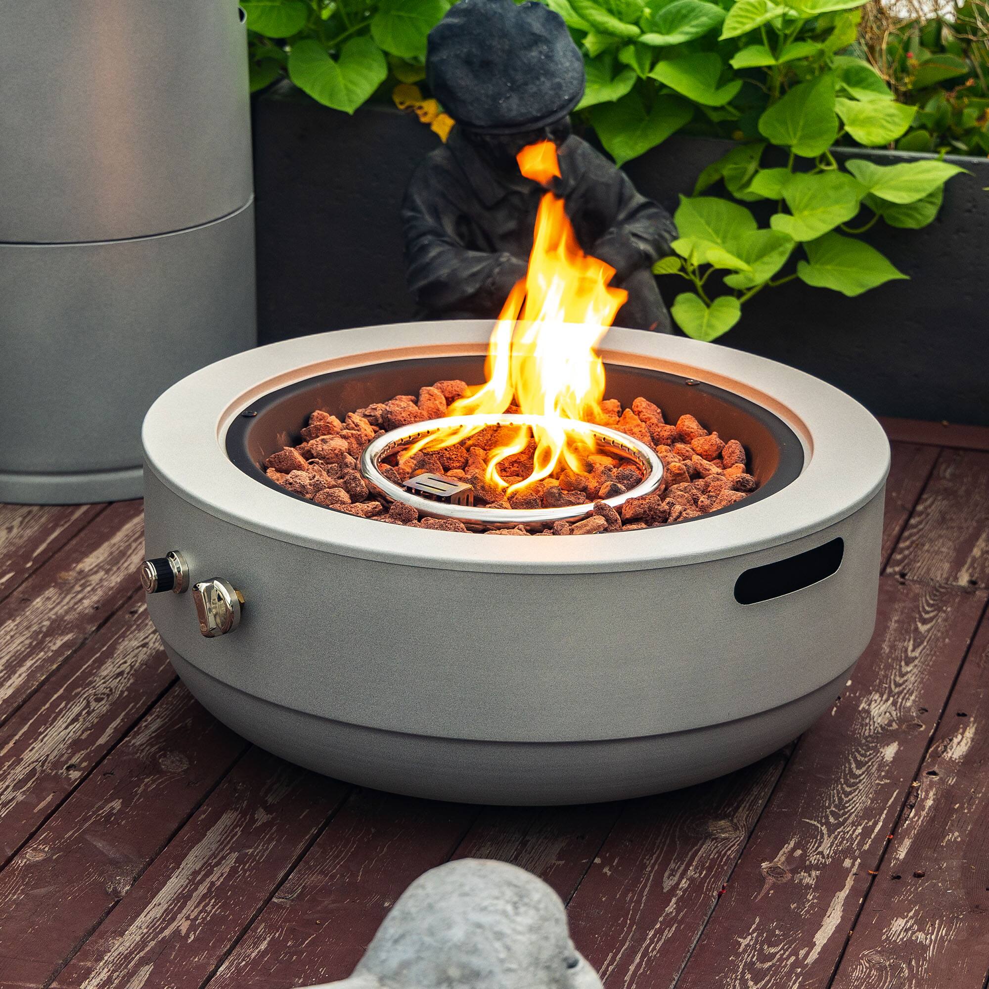 Front. APRILSOUL - 24 Inch Propane Gas Fire Pit Bowl 50000 BTU Round Steel Fire Pit for Outside Patio Deck Garden Backyard- Grey.
