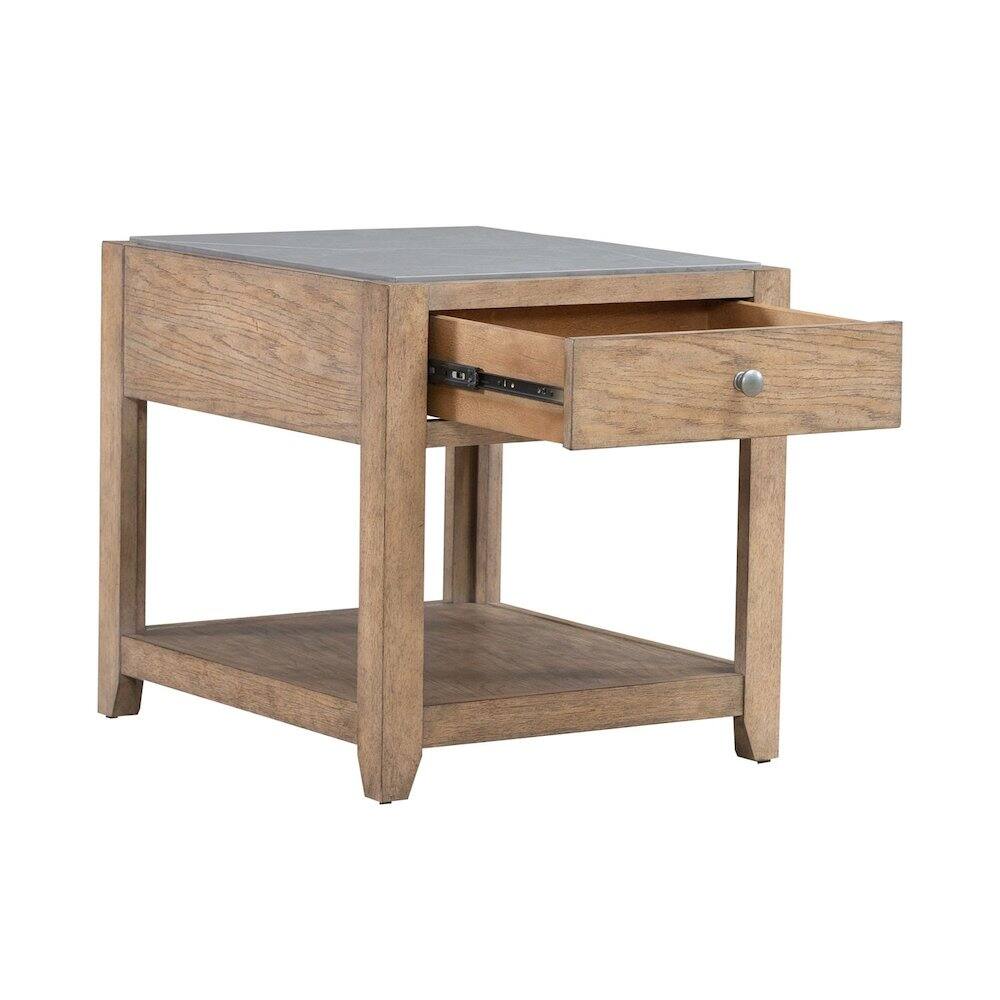 Angle. Liberty Furniture Industries - Millstone End Table with Unique Tile Top for Living Room - Nutmeg Oak Wood - Nutmeg.