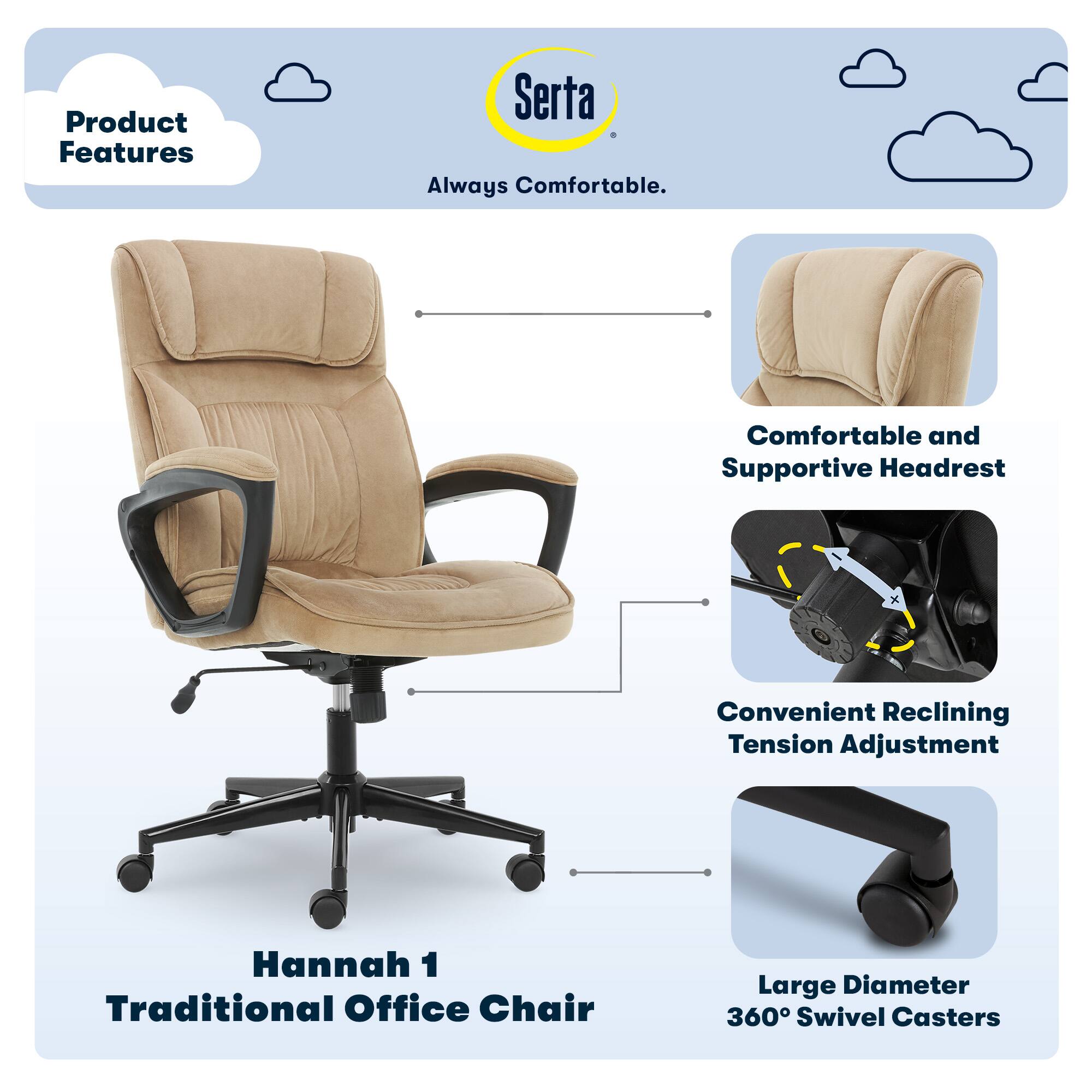 Angle. Serta - Ergonomic Executive Office Chair with Lumbar Support Headrest Pillow Padded Armrests Swivel Soft Microfiber Fabric - Soft Plush - Beige.