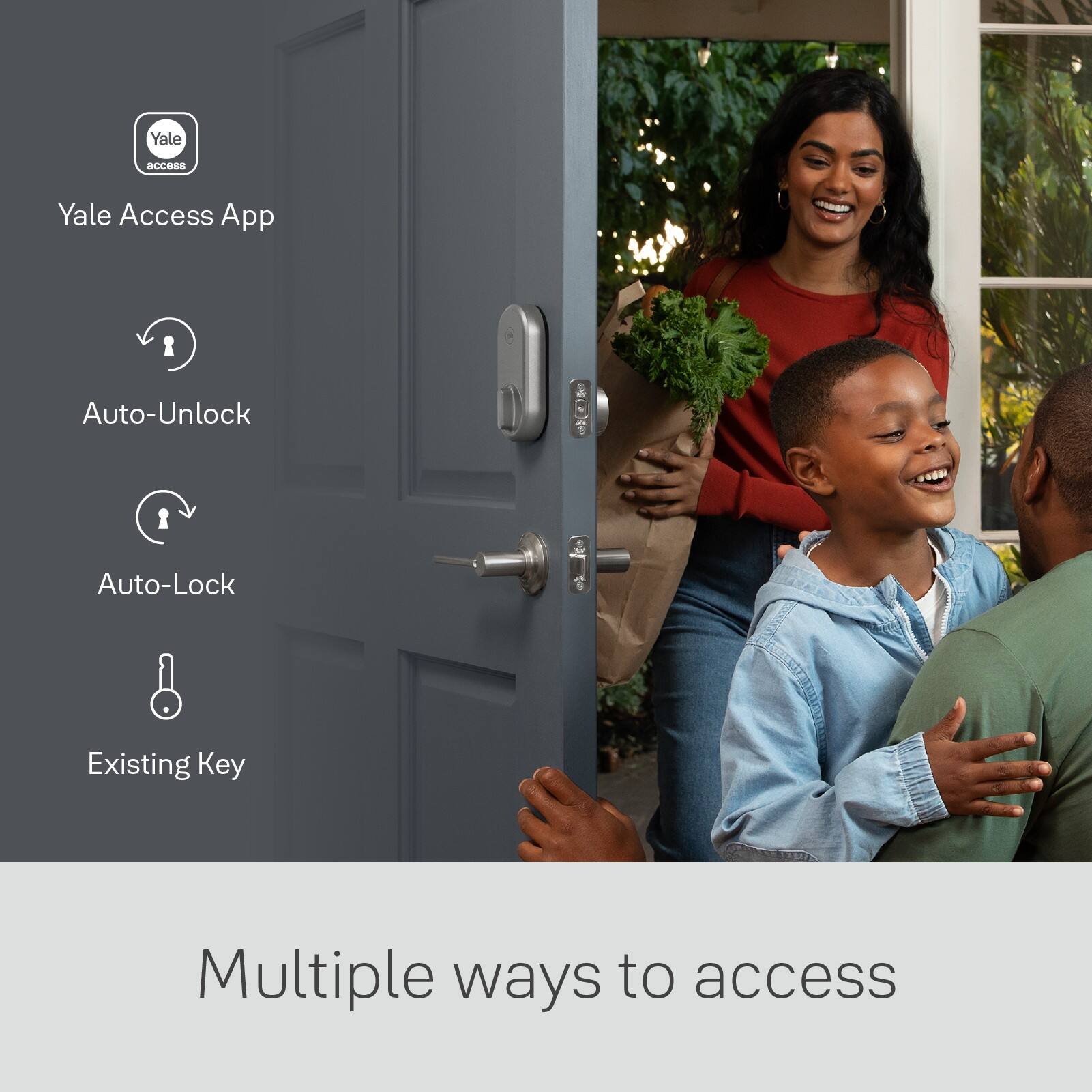 Yale Access App: Auto-Unlock, Auto-Lock, Existing Key, Multiple ways to access.