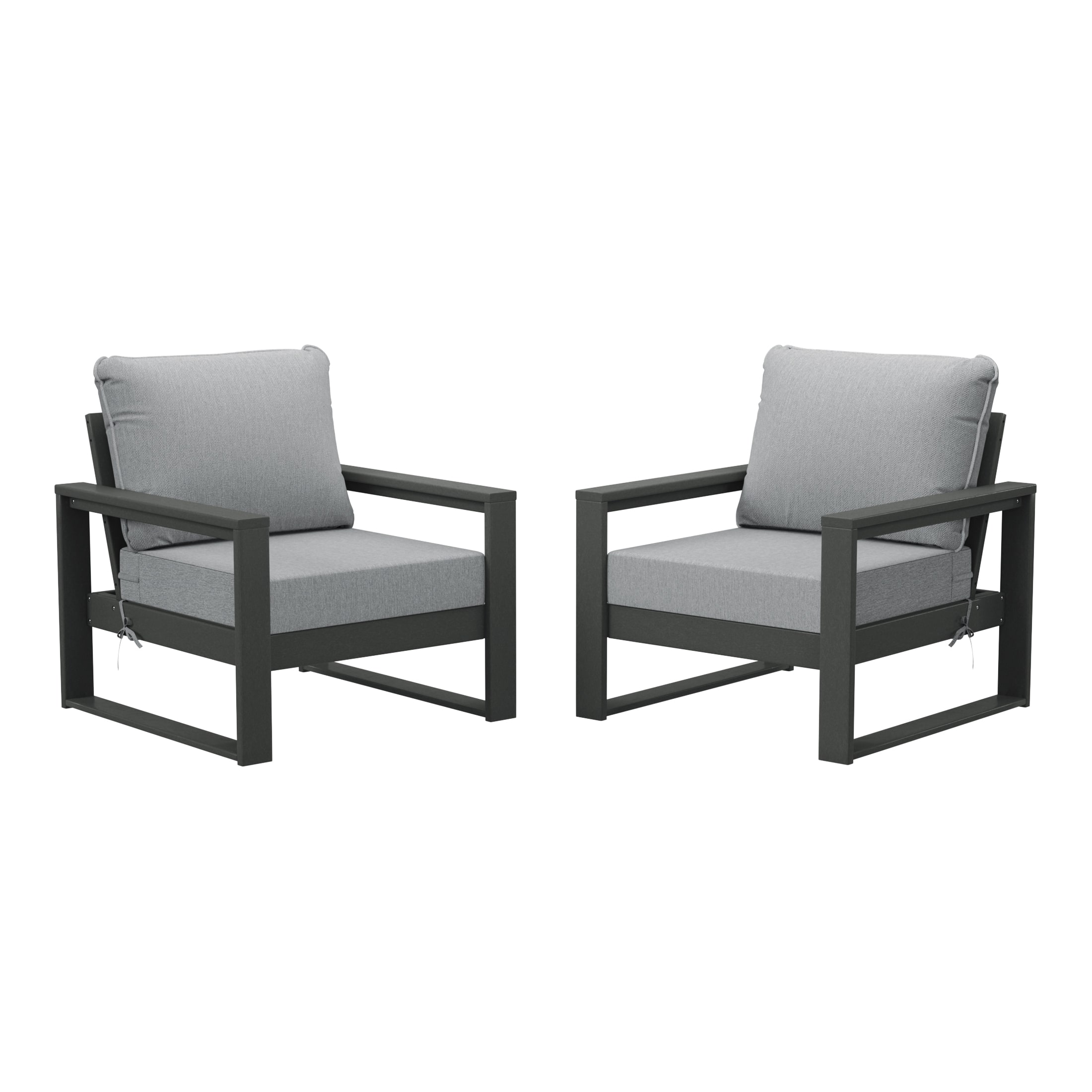 WestinTrends - Montara Outdoor Modern HDPE Patio Club Chair with Waterproof Deep Seat Cushions (Set of 2) - Gray