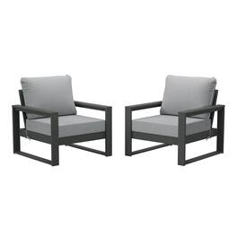 WestinTrends - Montara Outdoor Modern HDPE Patio Club Chair with Waterproof Deep Seat Cushions (Set of 2) - Gray