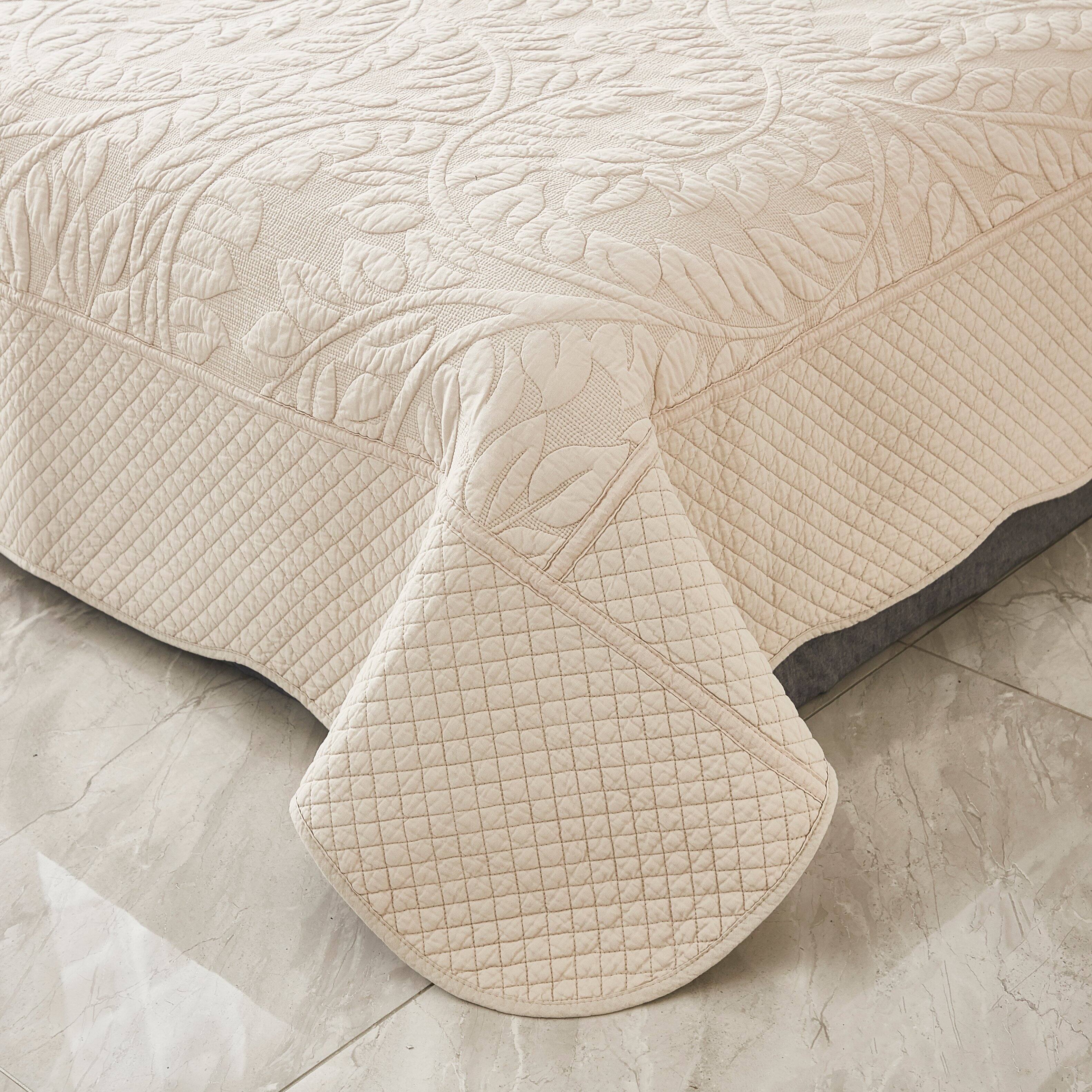 Back. MarCielo - Marcielo 2/3 Piece 100% Cotton Oversized Bedspread Lightweight Quilt Set - Natural Beige.