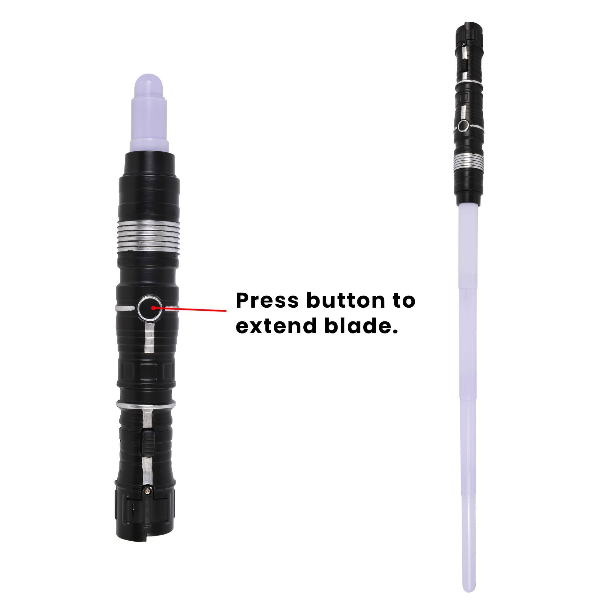 Press button to extend blade.