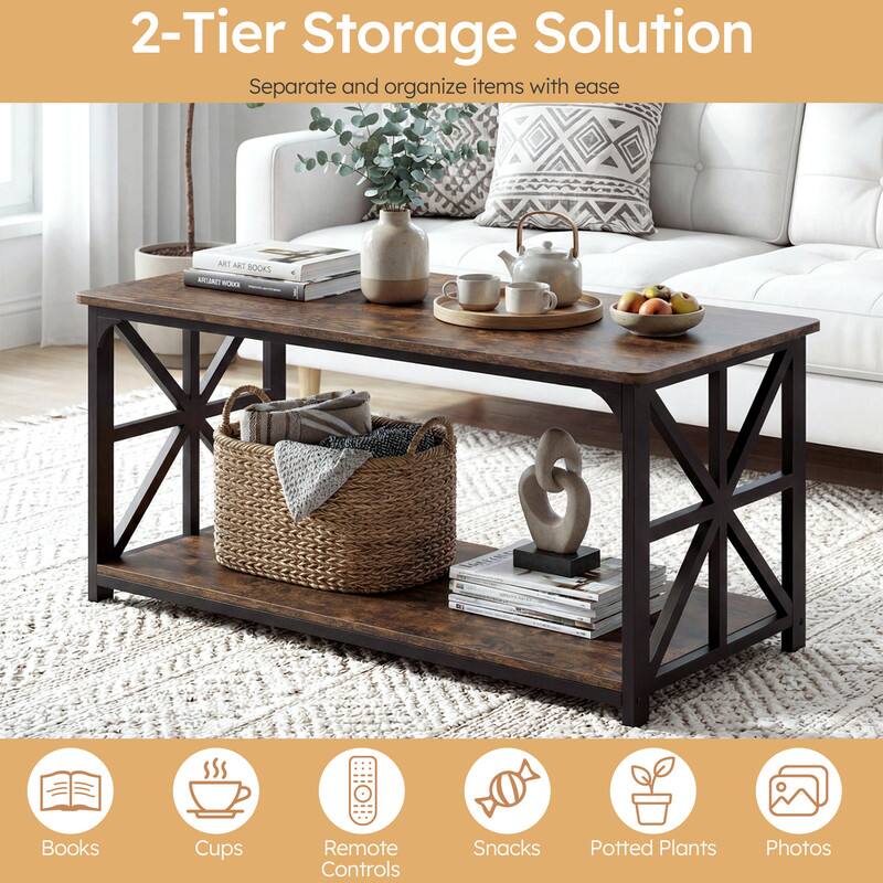2-Tier Storage Solution  
Separate and organize items with ease

ART ART BOOKS  
Books  
Cups  
Remote Controls  
Snacks  
Potted Plants  
Photos