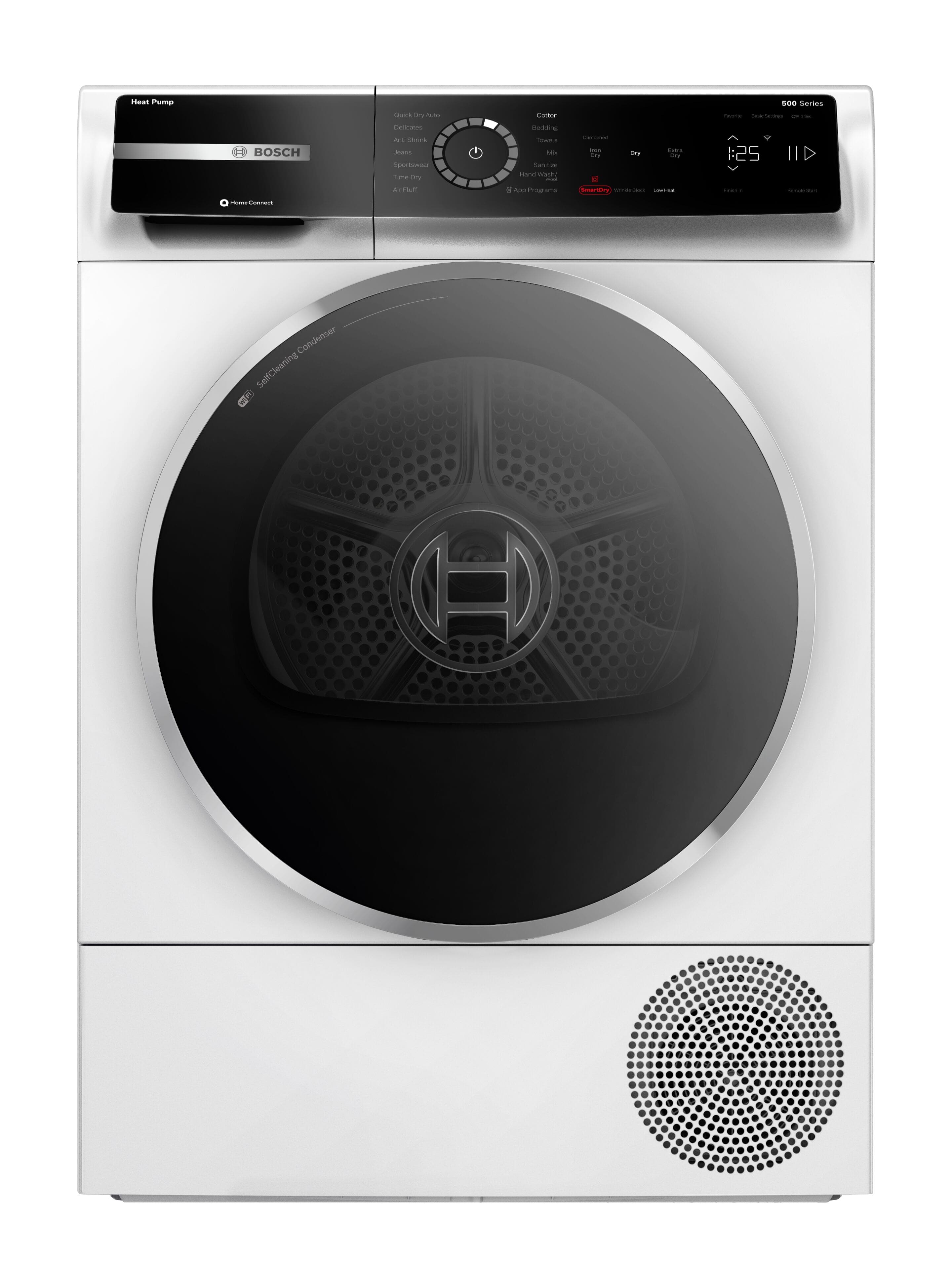 Bosch - 500 Series 4 Cu. Ft. Stackable Smart Electric Dryer with SmartDry - White - Front_Zoom