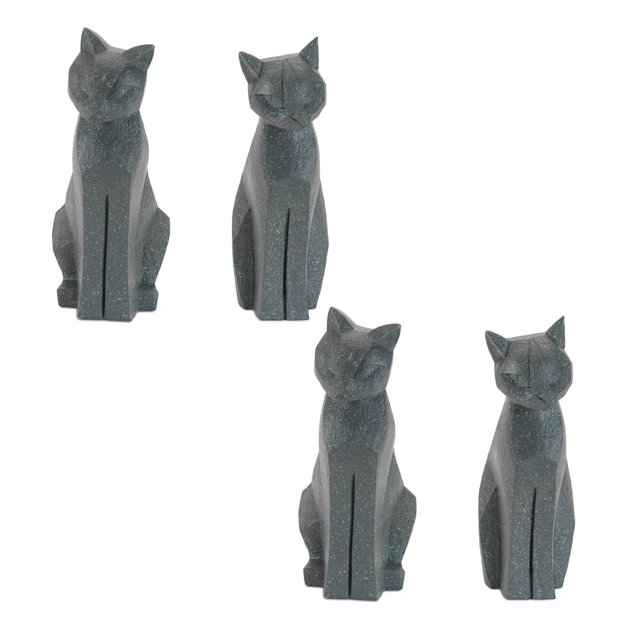 Back. BreeBe - Modern Sitting Cat Statue (Set of 4) - Gray.