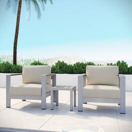 Shore 3 Piece Outdoor Patio Aluminum Set by Modway - Silver Beige
