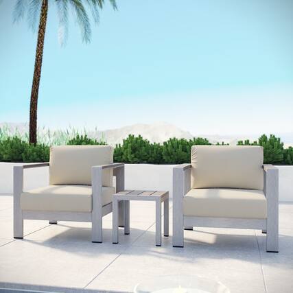 Front. Modway - Shore 3 Piece Outdoor Patio Aluminum Set by Modway - Silver Beige.
