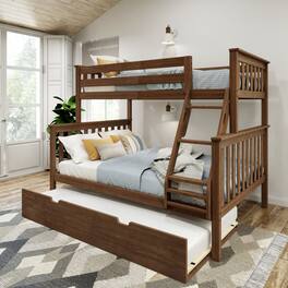 Plank+Beam - Classic Twin over Full Bunk Bed Bed with Trundle, Walnut - Walnut