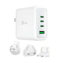 j5create - 70W GaN USB-C 4-Port Charger with changeable AC plugs - White