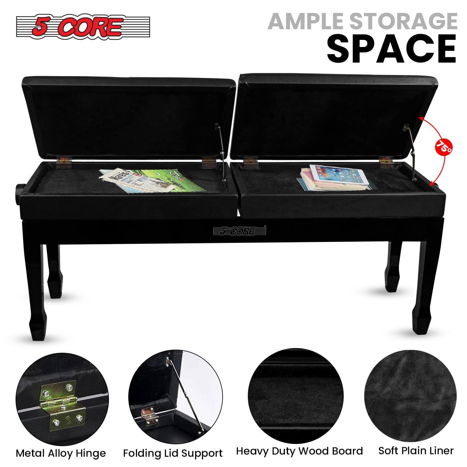 5 CORE, AMPLE STORAGE SPACE, 75, 5 CORE, Metal Alloy Hinge, Folding Lid Support, Heavy Duty Wood Board, Soft Plain Liner