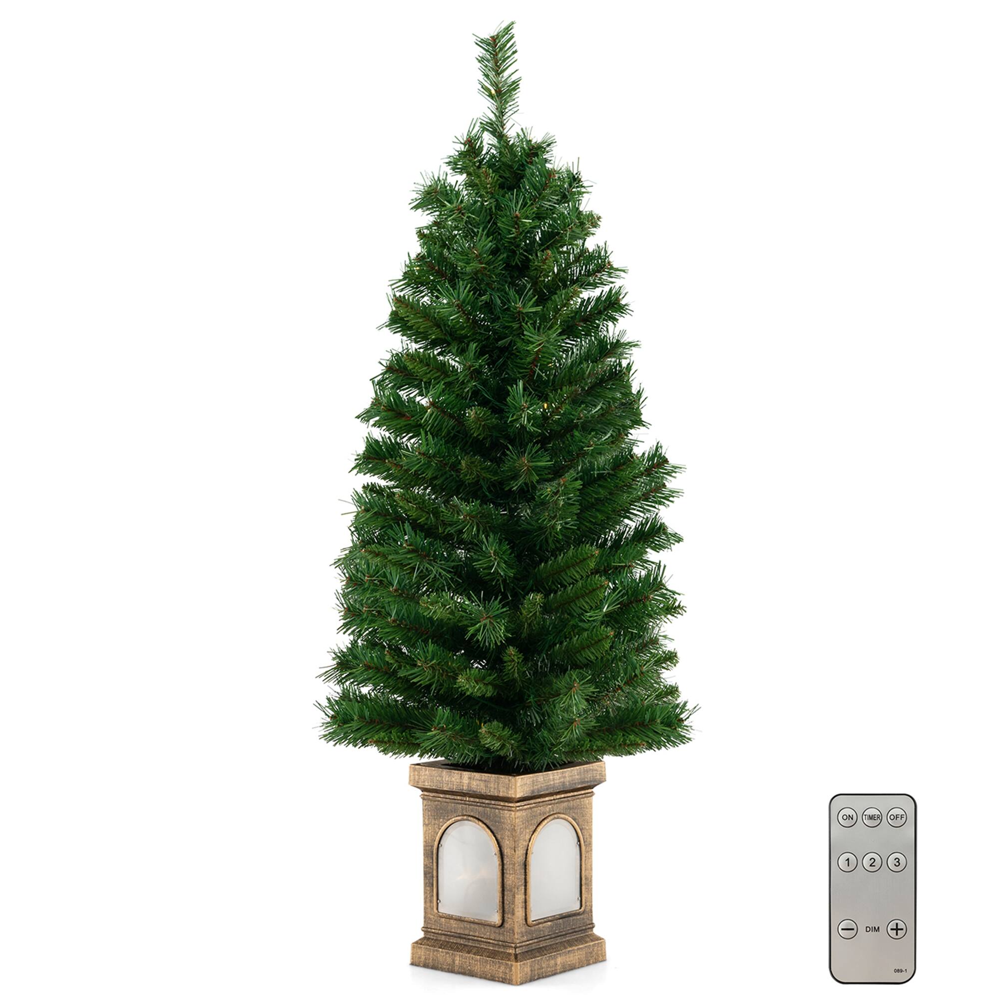 Alt View 18. Costway - 1 PC 4 FT Pre-Lit Potted Christmas Tree Artificial Entrance Decor with 3 Lighting Modes - Green/ Gold.