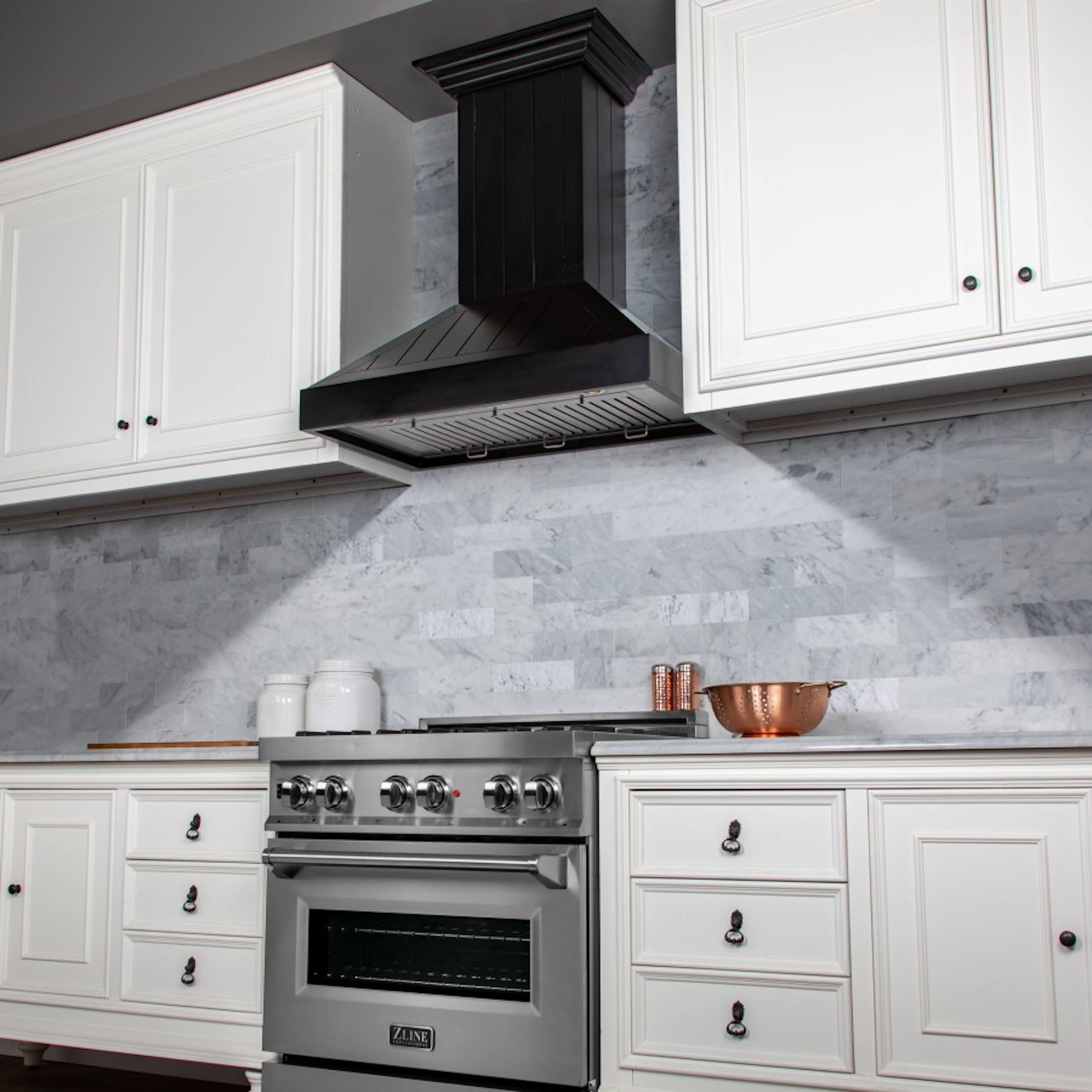 Alt View 4. ZLINE - 36" Wooden Convertible Vent Wall Mount Range Hood - Black.