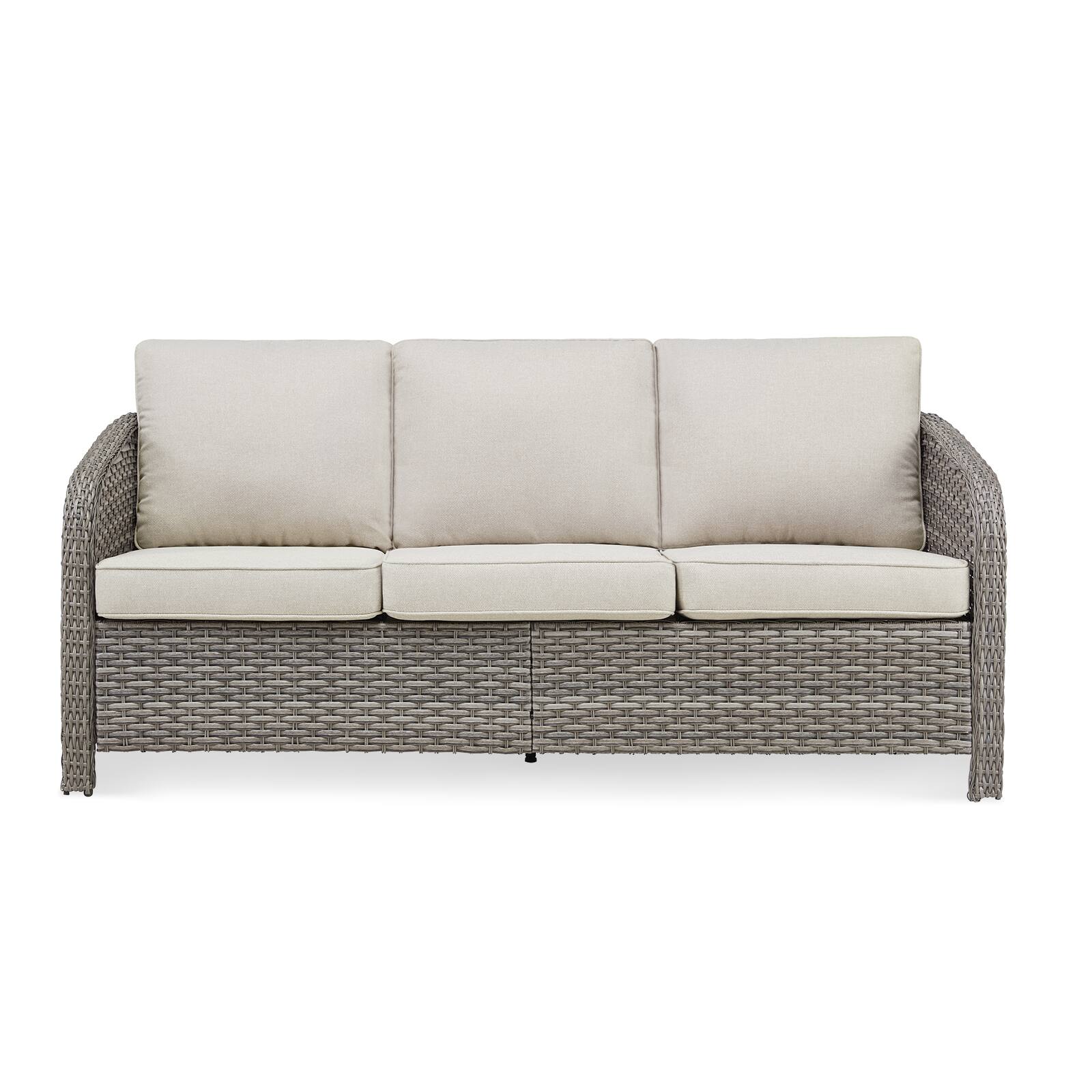 Alt View 4. Mondawe - 73.6" PE Wicker Rattan Outdoor 3 Seat Sofa with Beige Deep Seat Cushions - Beige+Gray.