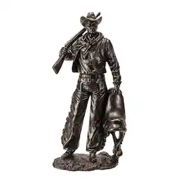 Pacific Trading - Bronze Accent Cowboy Figurine with Rifle Gun and Saddle Western Decor Statue for Home 17 inch