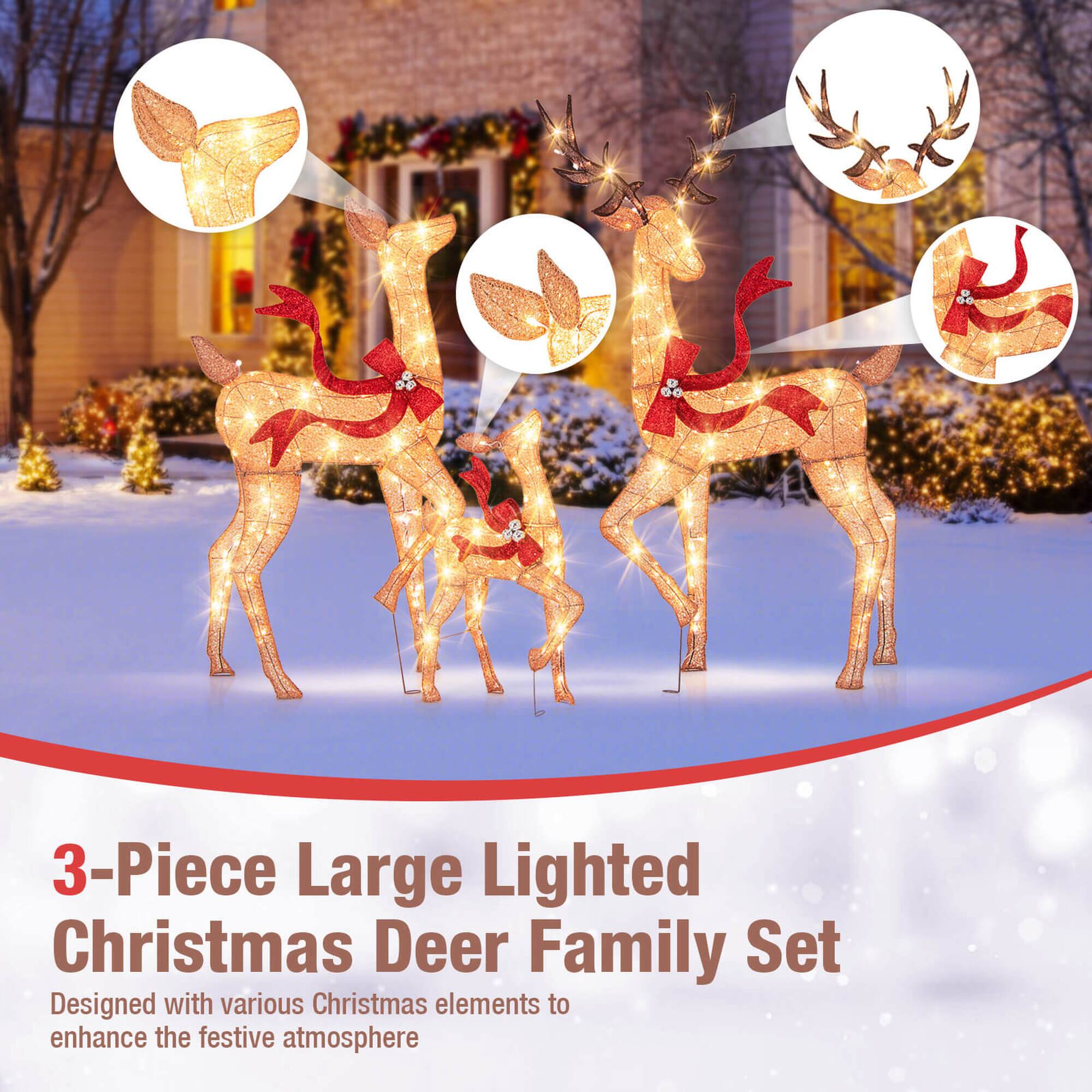 3-Piece Large Lighted Christmas Deer Family Set  
Designed with various Christmas elements to enhance the festive atmosphere