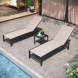 Crestlive Products - Set of 2 Brown Aluminum Frame Stationary Chaise Lounge Chair Texteline Sling Seat - Beige