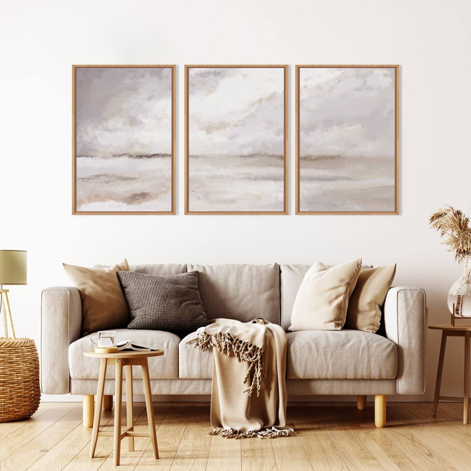 Alt View 1. Hirose Alice - Large Neutral Abstract Framed Canvas Wall Art Set Minimalist Gray and Beige Pastel Wall Decor Modern Nature - Abstract Line Wall Art 40"L x 20"W.