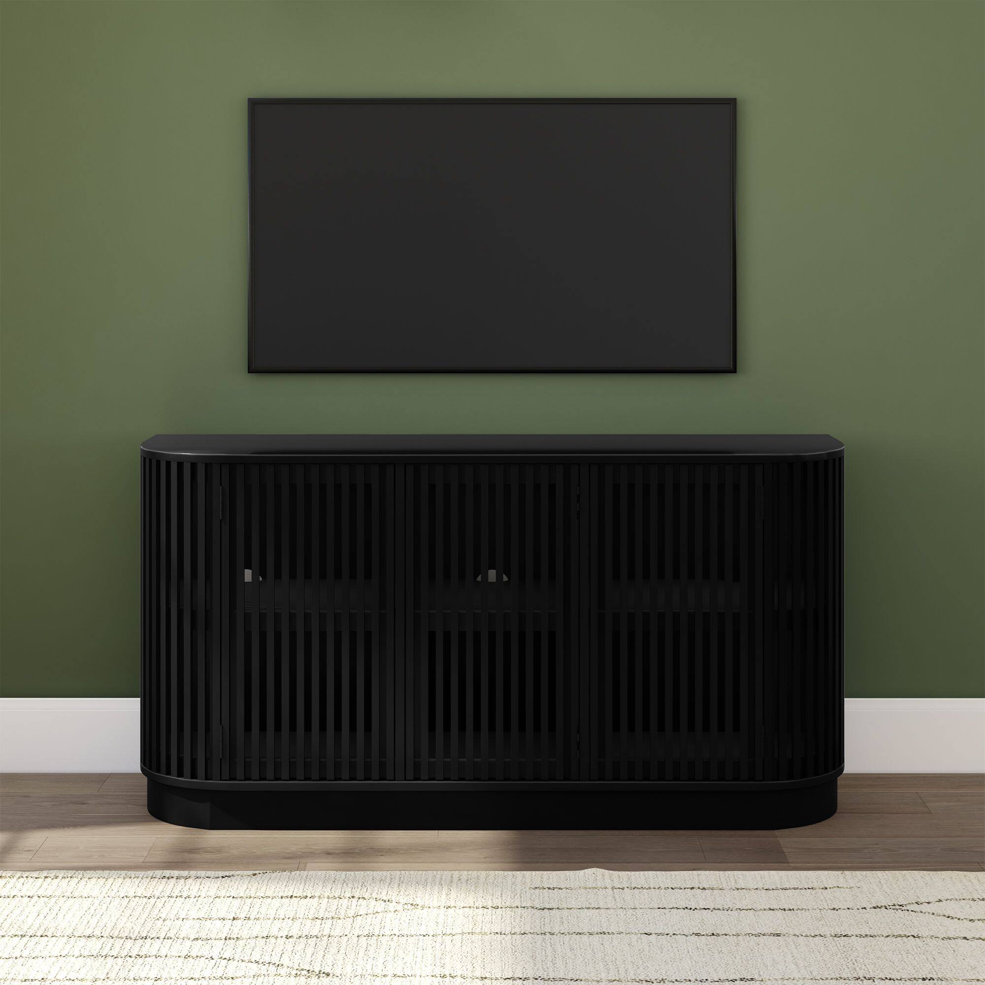 Alt View 1. Plank+Beam - Contour Sideboard, 3 Door (1495 x 406 x 762mm / 59 x 16 x 30in), Black - Black.