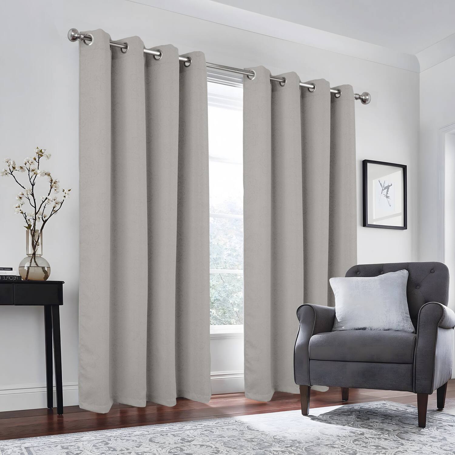 Left. RT Designers Collection - RT Designers Collection 100% Polyester 190 GSM Tilley Revisible Blackout Grommet Curtain Panel 54" x 84" Silver - Silver.