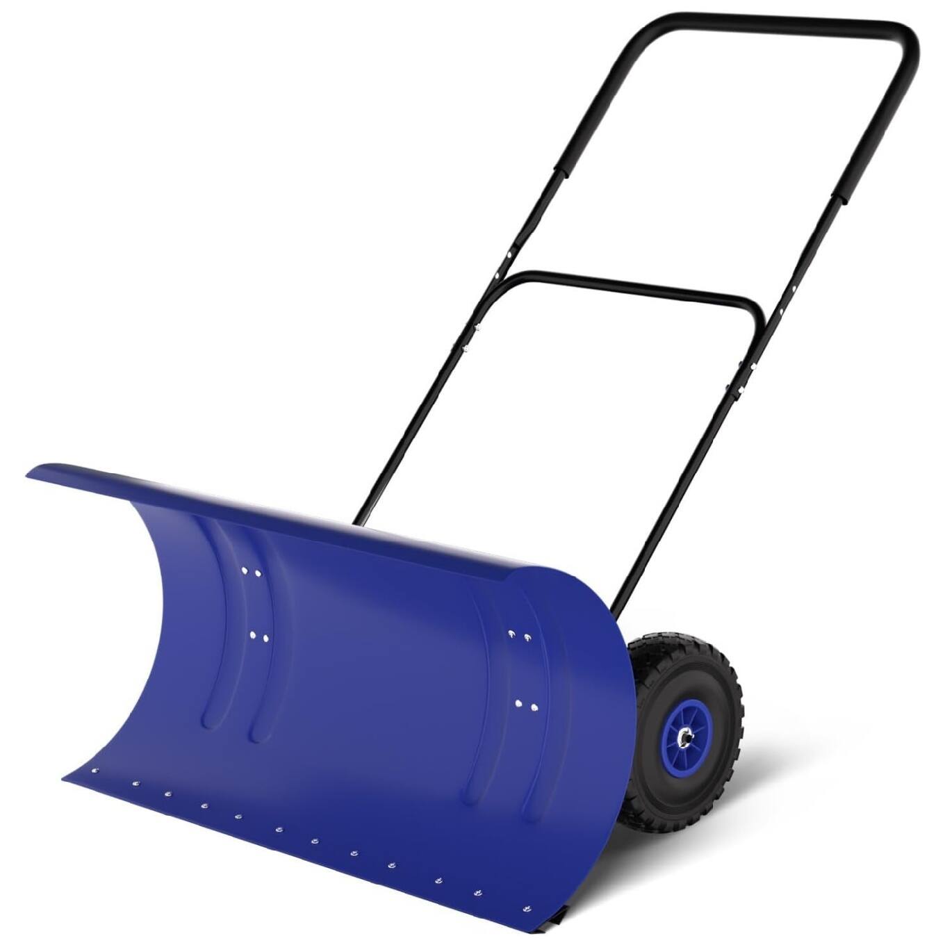 GARVEE - 29 In Snow Pusher ,Adjustable U-Shaped Height Handle,Wheeled Snow Shovel for Doorway - Blue