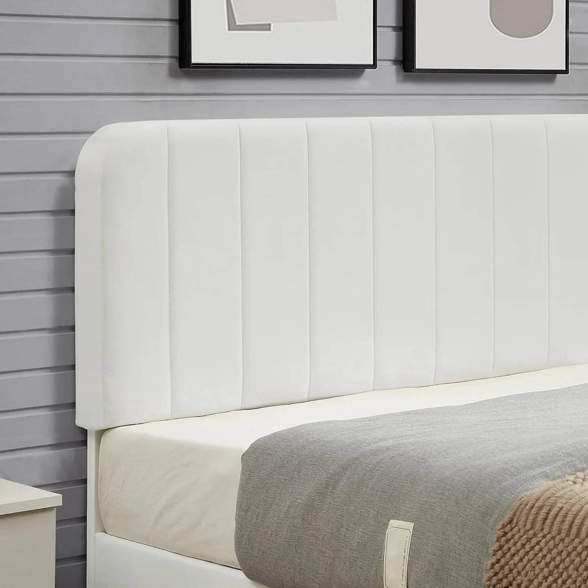 Angle. Hivvago - Hivvago Queen size Upholstered Platform Bed Frame with Headboard - White.