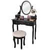 Front. Costway - Costway Vanity Table Makeup Table Cushioned Mirror 5 Drawers - Black.