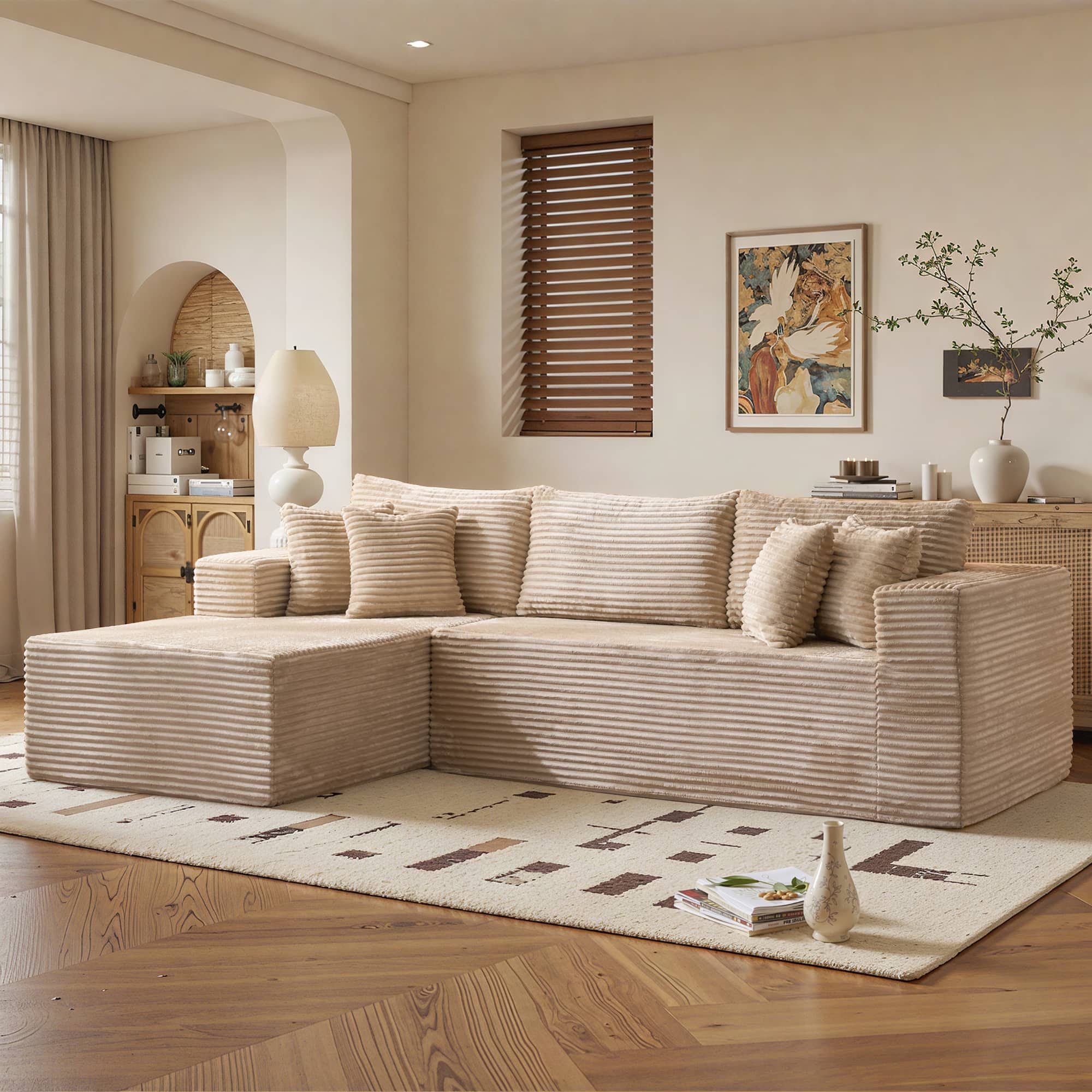 Ovios - 108" Plush Modular Sectional Sofa, L Shaped Couch with Chaise Lounge