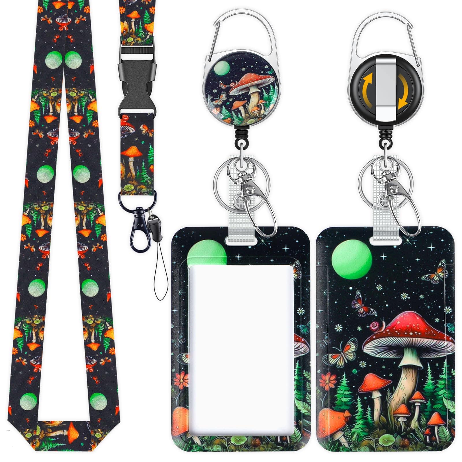 Stylel Star - Fashionable Sliding Badge Holder Bowknot Pattern Plastic Card With Retractable Reel Carabiner & Detachable