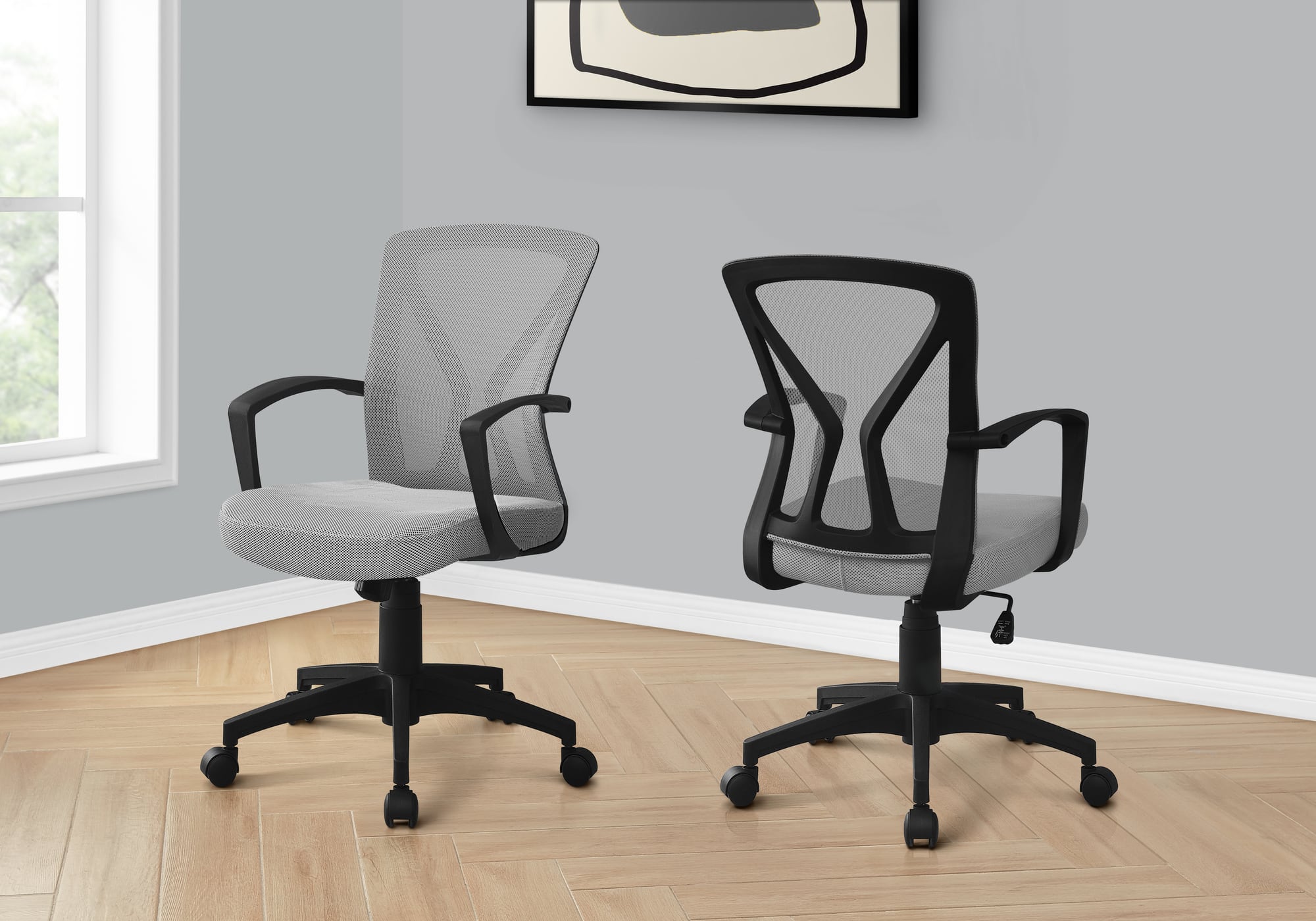 TinyHomie - Grey Mesh Black Metal Contemporary Ergonomic Office Chair Adjustable Height - Gray