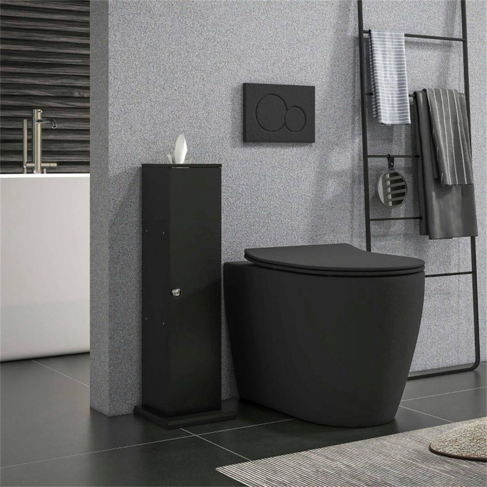 Left. Kadyn - Bathroom Cabinet, Narrow Storage Unit, Floor Cabinet for Bathroom, Living Room, Entryway, Black - Black.