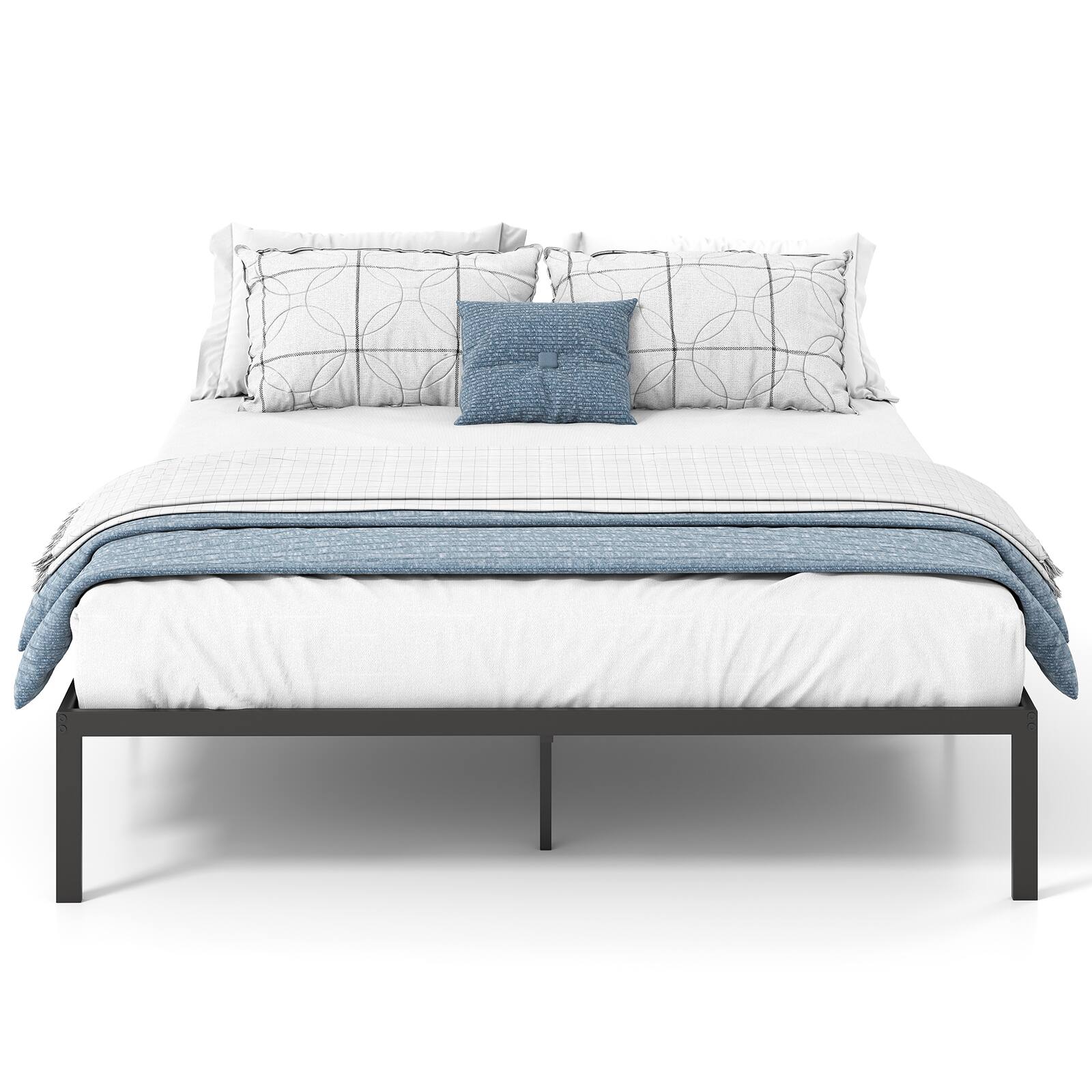 Angle. LUCKY ONE - Queen Assembled Metal Bed Frame Heavy Duty Slats Mattress Foundation 10.5" Storage - Black-Queen.