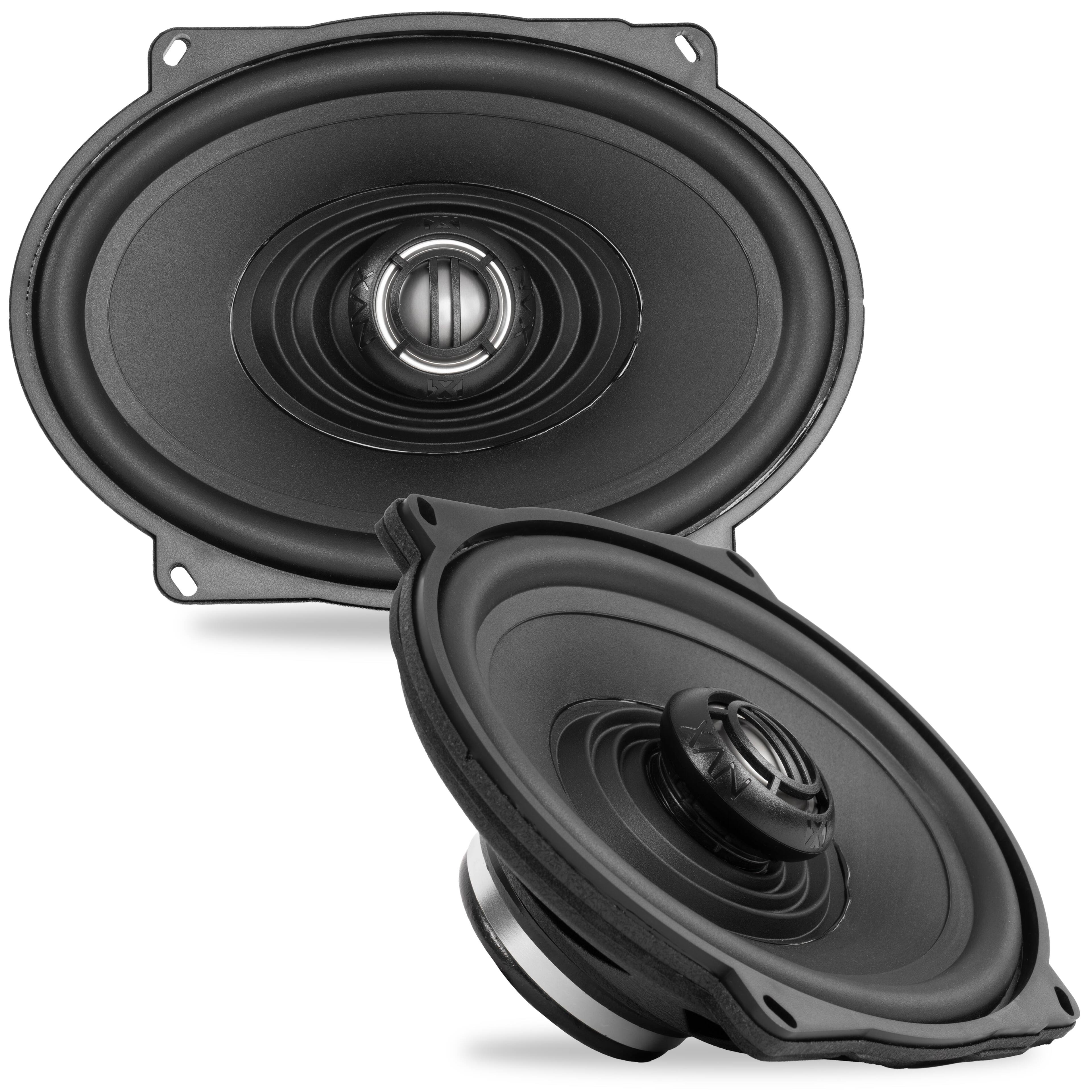 Front. NVX - XFHD57L 300W RMS 5x7in XF-Series 2-Ohm OEM Saddlebag Lid Speakers for Select 1998-up Harley Davidson Motorcycles.