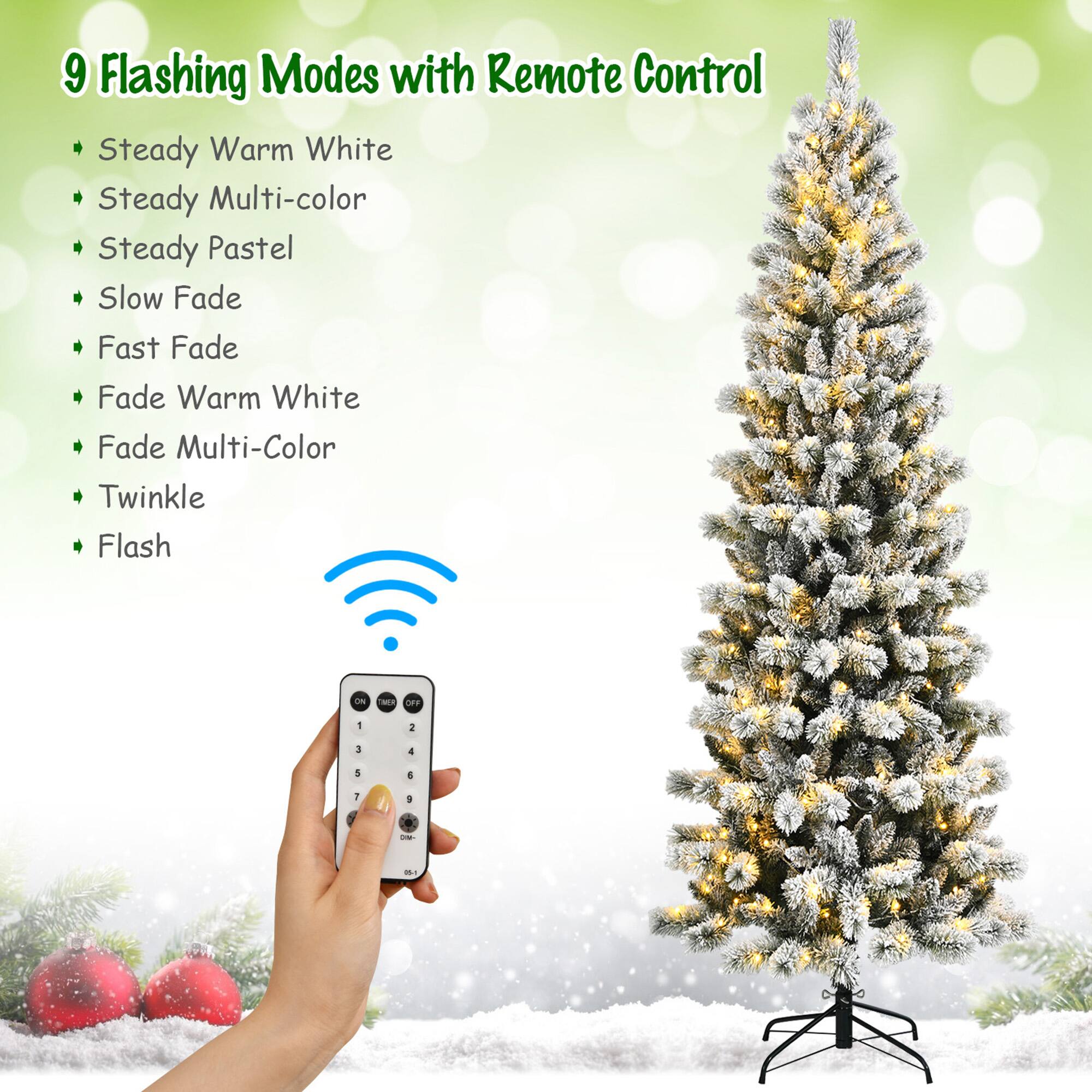 9 Flashing Modes with Remote Control

- Steady Warm White
- Steady Multi-color
- Steady Pastel
- Slow Fade
- Fast Fade
- Fade Warm White
- Fade Multi-Color
- Twinkle
- Flash