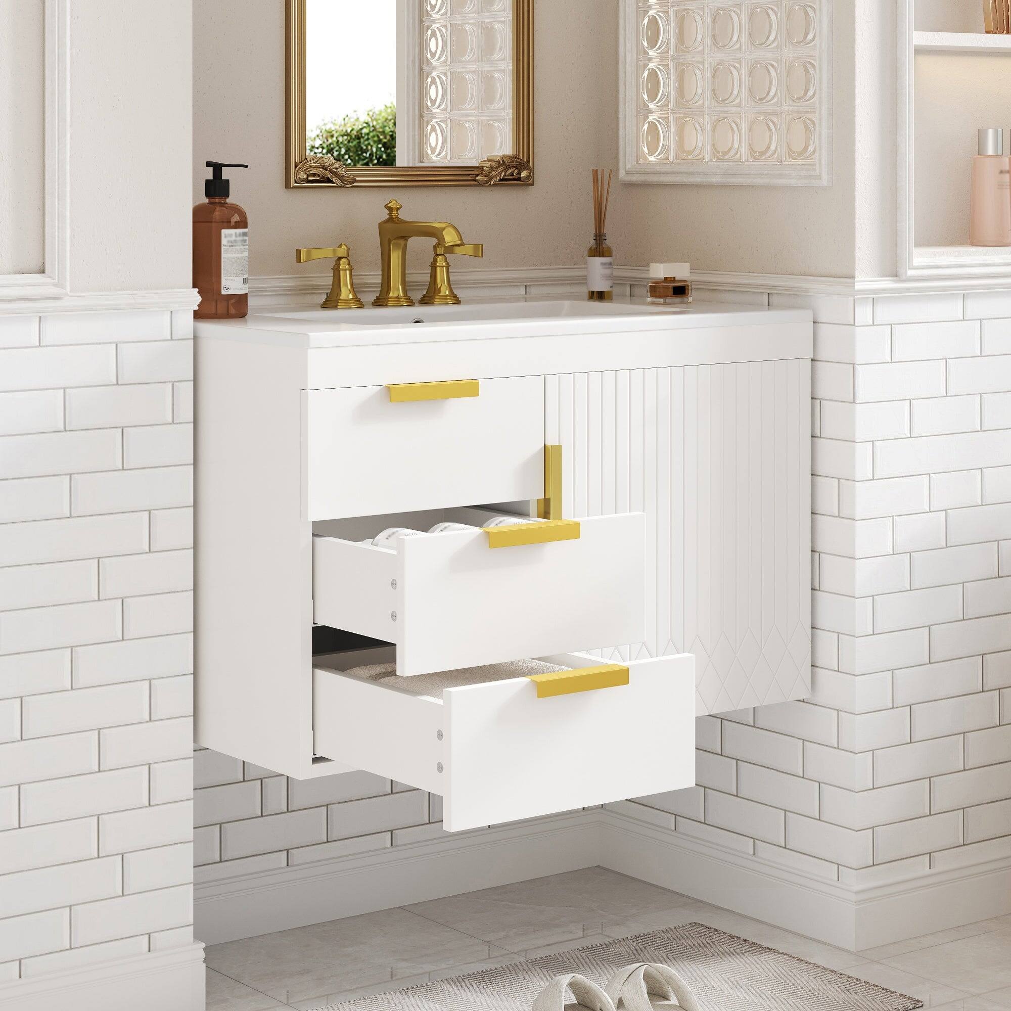 Alt View 2. Boyel Living - 30 Inch Wall Mounted Bathroom Vanity with Ceramic Sink and Drawers White - White.