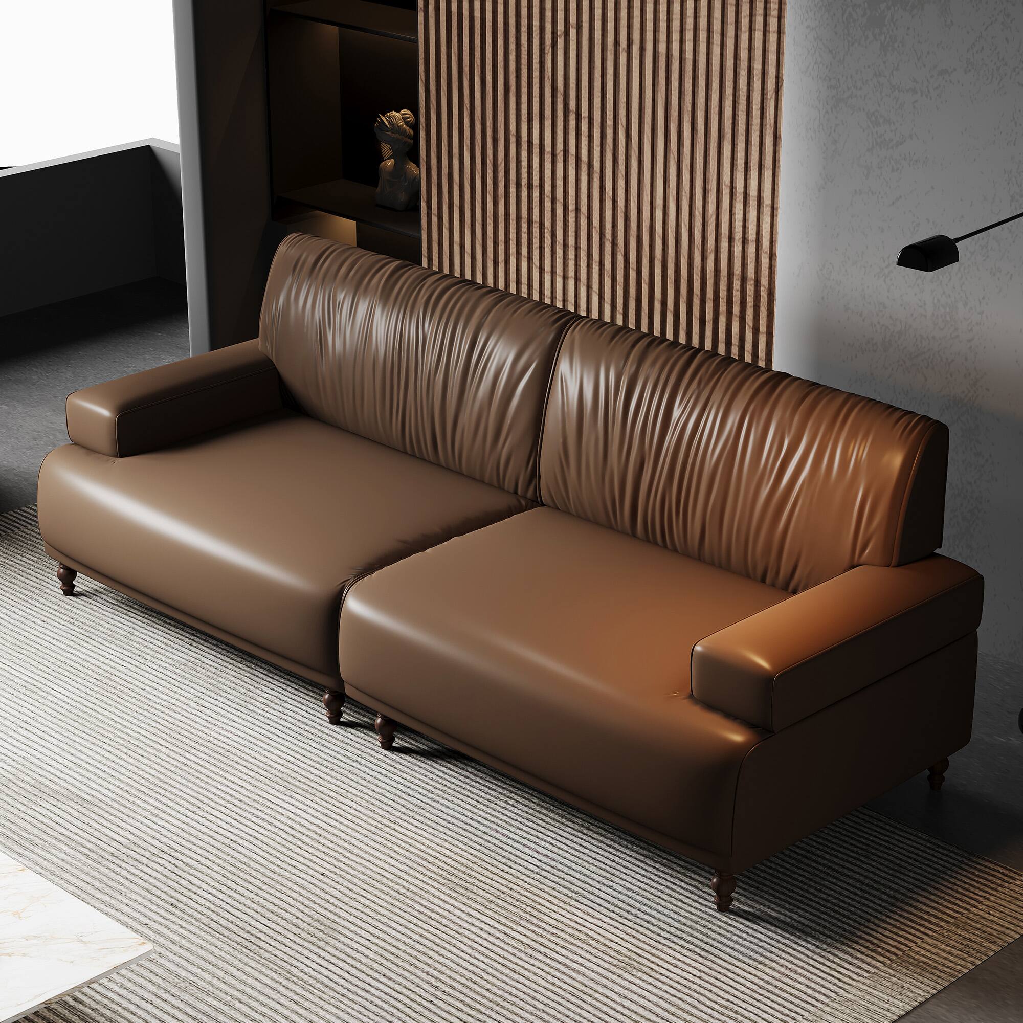 Left. luck idea - 86.4" Leather Sofa, Modern Living Room Combination Sofa - Brown.