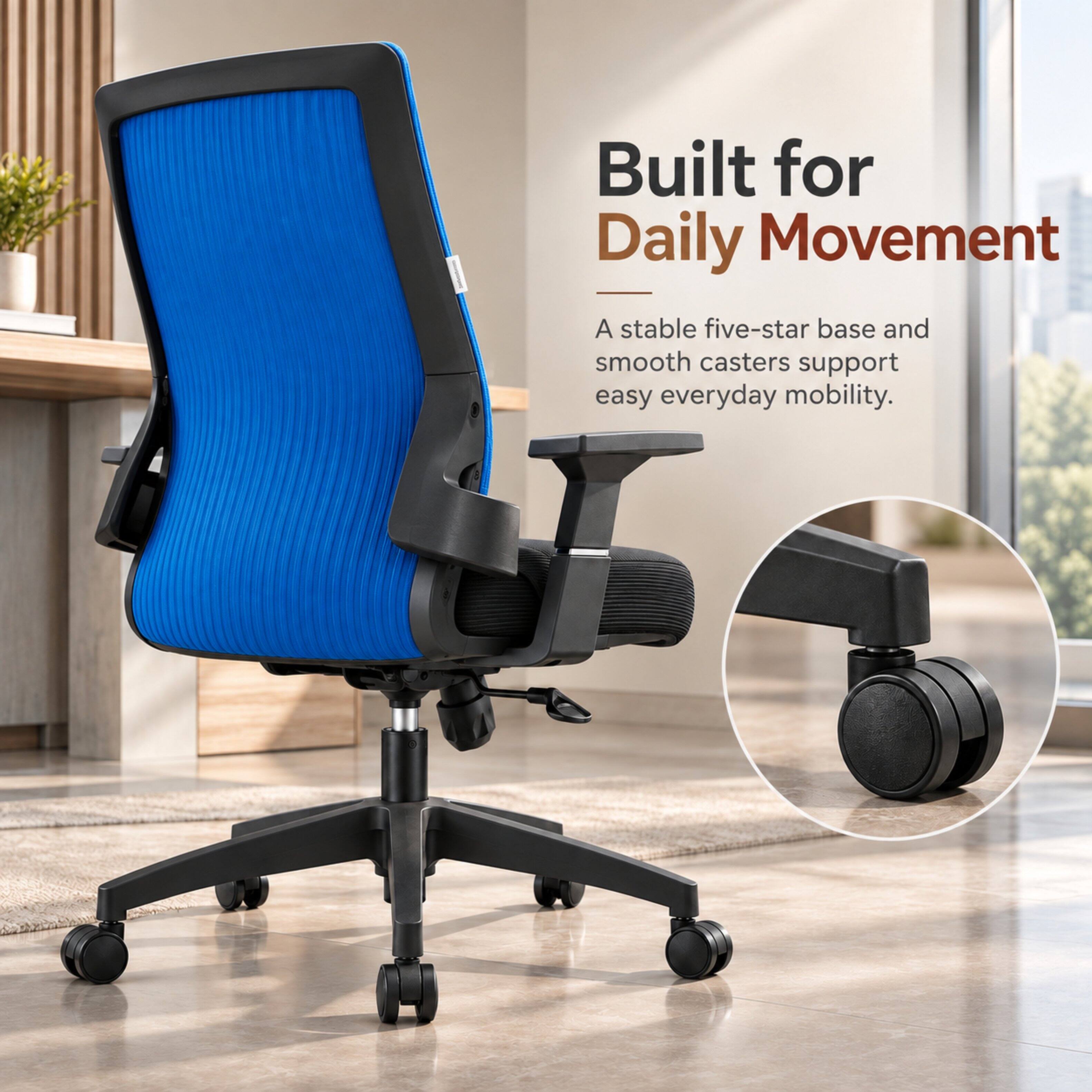 Built for Daily Movement  
A stable five-star base and smooth casters support easy everyday mobility.