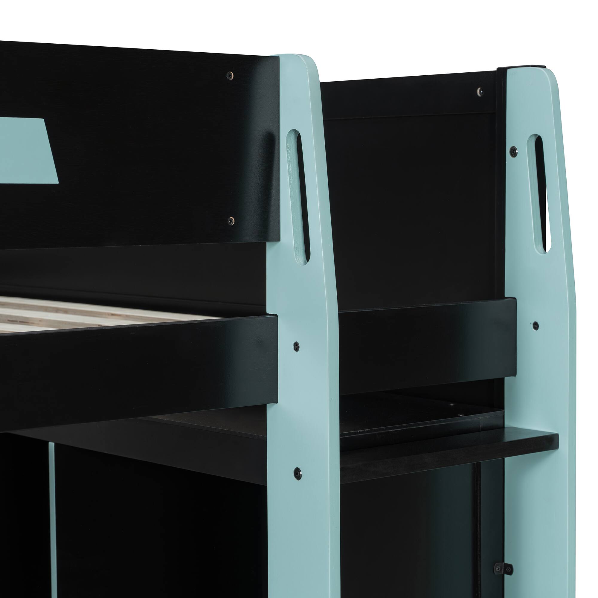Alt View 4. Anysun - Full Gaming Loft Bed with Desk & RGB Lights - Wooden High Bed, 6 Storage Cubbies, 6 Drawers & Safety Staircase - Blue.