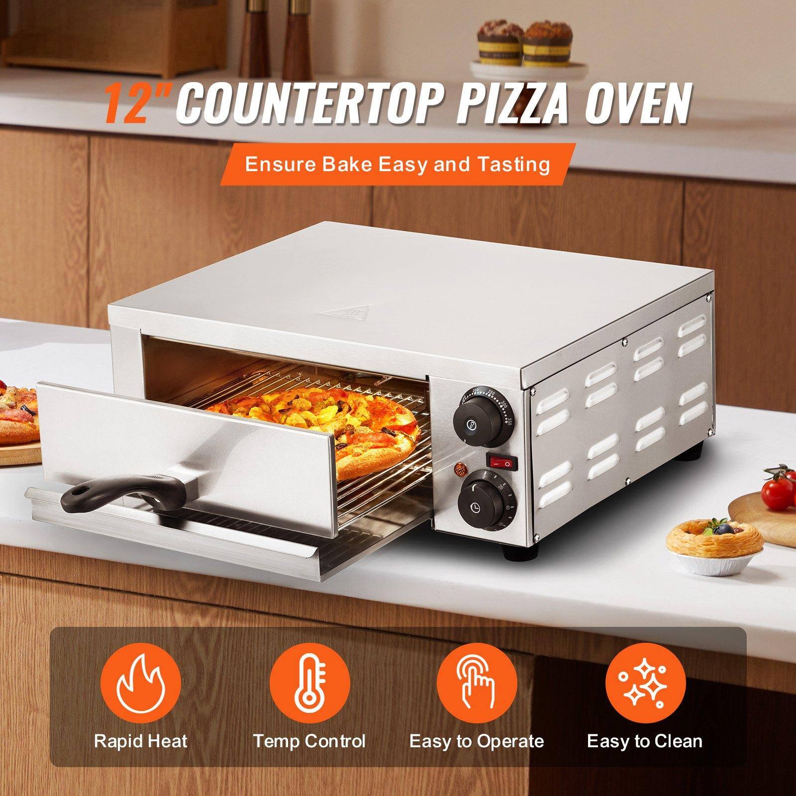 12" Countertop Pizza Oven  
Ensure Bake Easy and Tasting  

- Rapid Heat  
- Temp Control  
- Easy to Operate  
- Easy to Clean