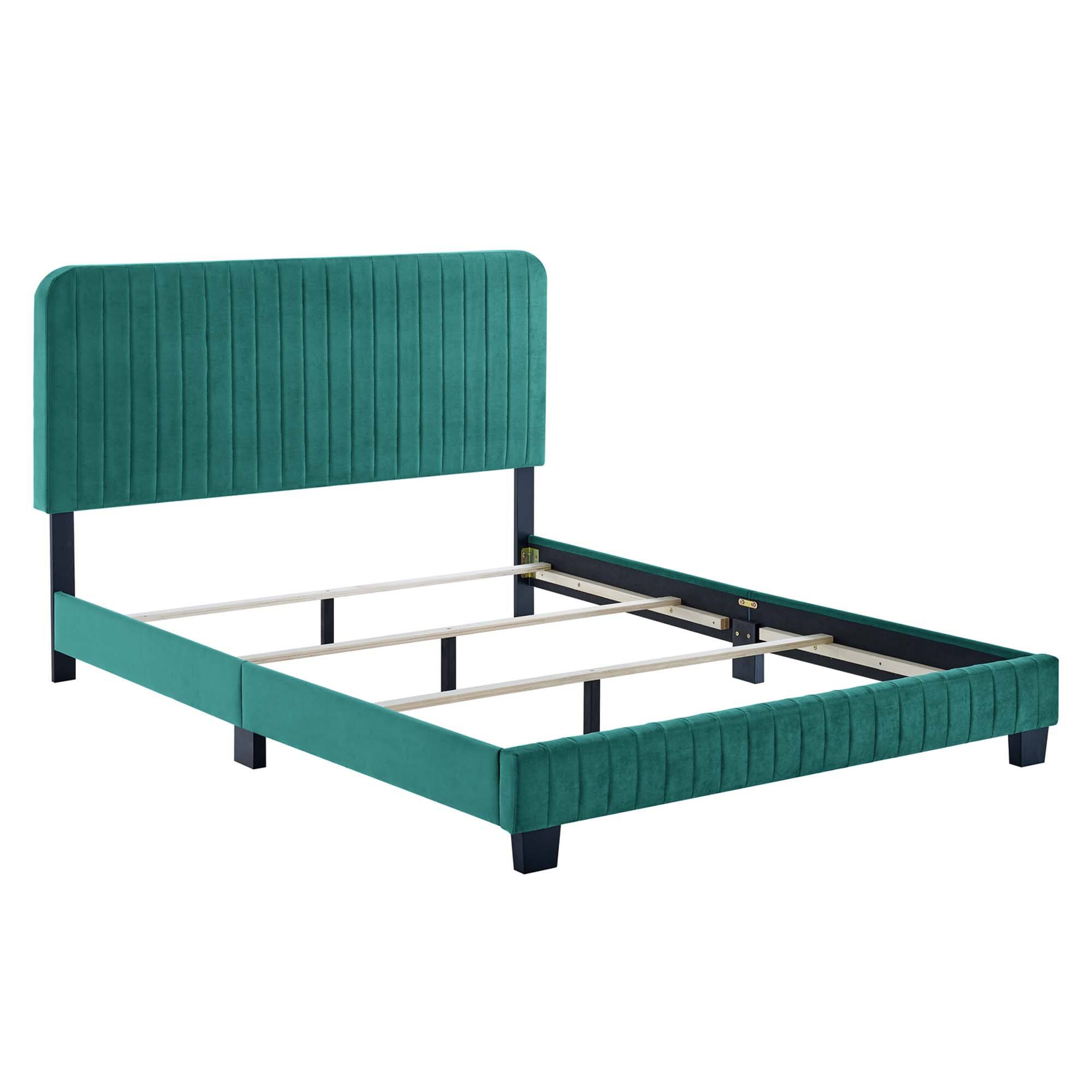 Left. Modway - Aurora Performance Velvet Full Bed - Blue.
