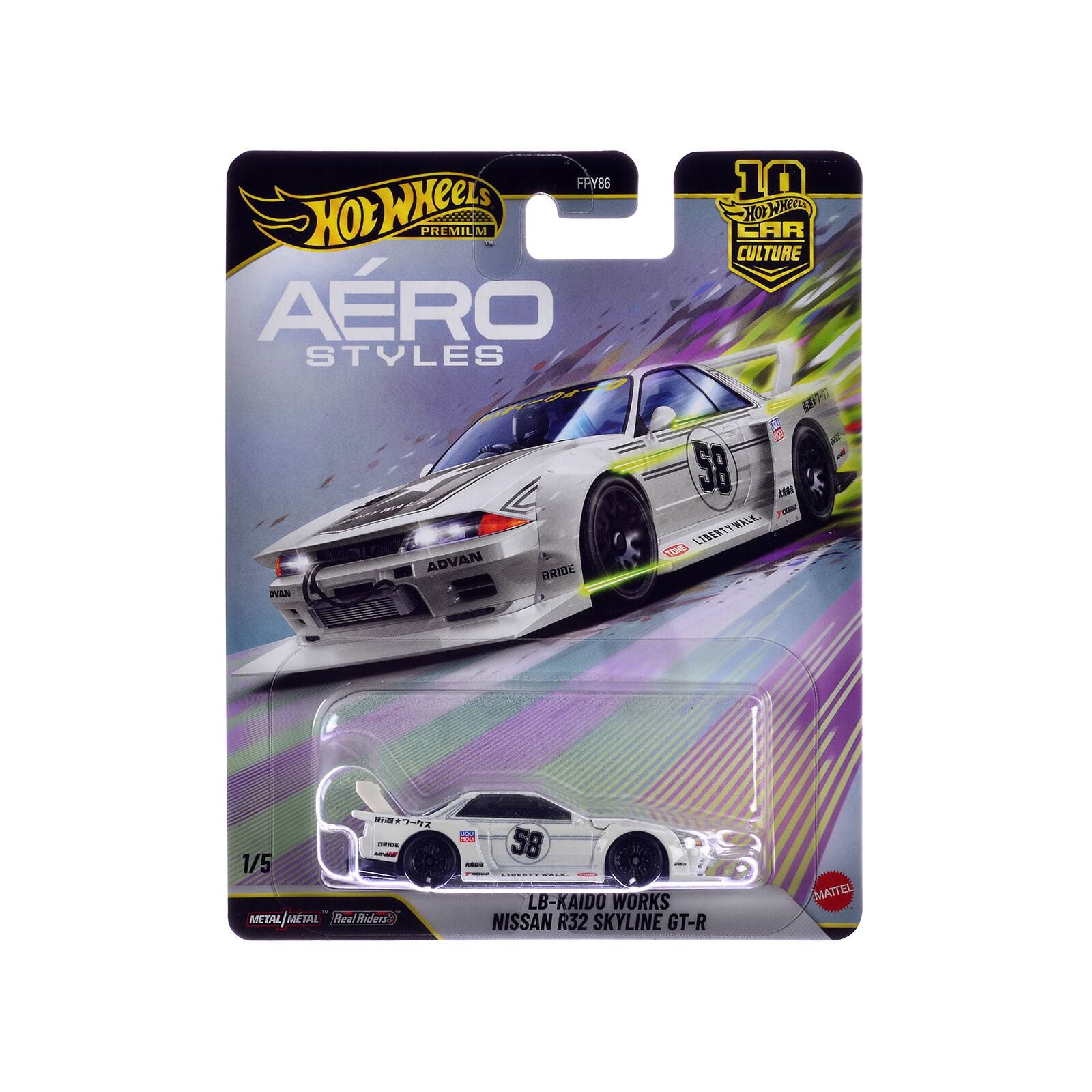 FPY86 Hot Wheels Premium Aero Styles Advan Bride DVAN 10 Hot Wheels Car Culture 58 Sar Fe Libertyrall Ln - 1/5 Metal/Metal Metal ETAL RealRiders Neal aie 58 | LB-Kaido Works Nissan R32 Skyline GT-R Mattel