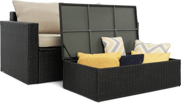 Alt View 1. Serta - Serta Laguna Outdoor Storage Sofa & Coffee Table, Black Wicker - Beige.