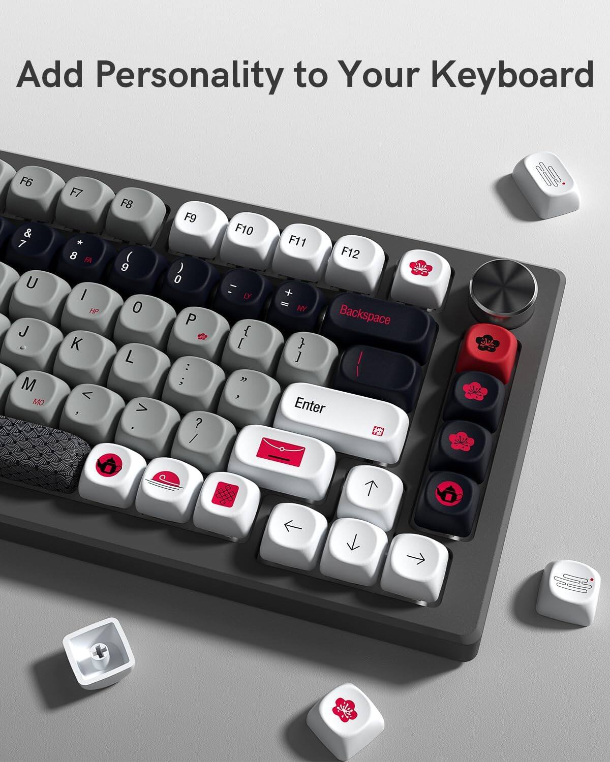 Add Personality to Your Keyboard

F6 & 7 U J M MO F7 * 8 FA I HP K V F8 ( 9 0 L > F9 ) 0 P : ; ? F10 = LY { [ 3 F11 F12 + NY Backspace } ] I Enter F 0E
